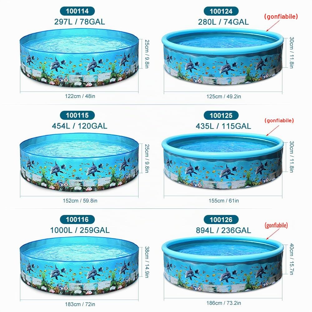 Piscina portatile pieghevole in plastica rigida per neonati, bambini e adulti, non necessita di gonfiaggio, piscina rotonda per famiglie, vacanze, multiplo