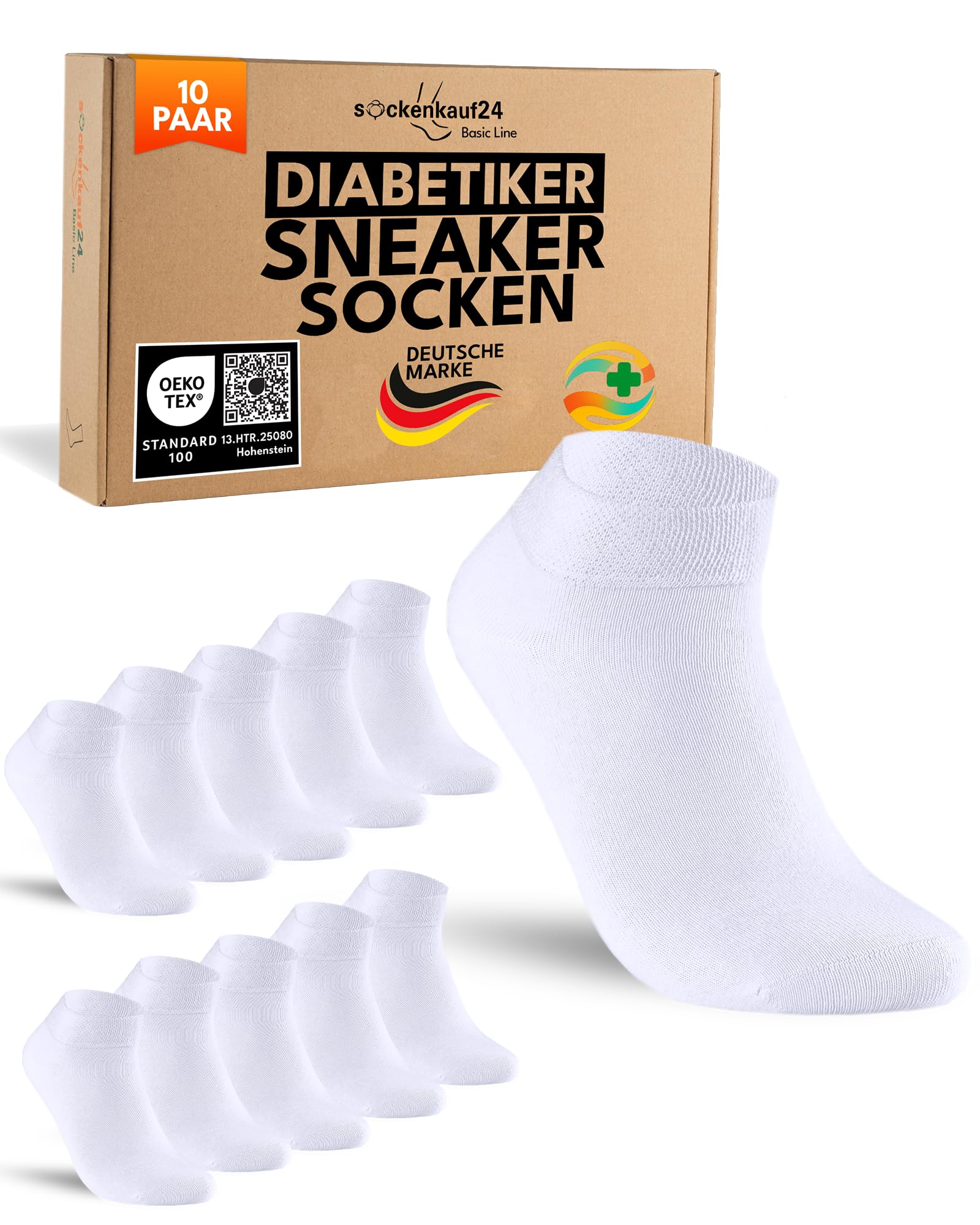 10 Paar Diabetiker Sneaker Socken Herren ohne Gummibund & ohne Naht Sneaker Diabetiker Socken mit Komfortbund ohne Gummi (Weiß 47-50)