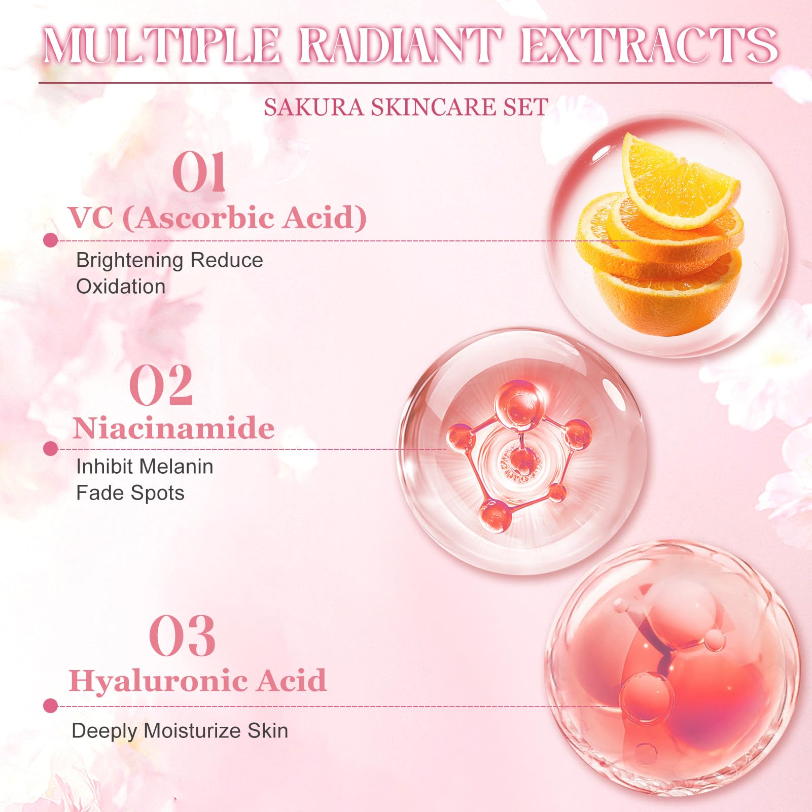 Kit per la Cura della Pelle Sakura 11 Pezzi, include Detergente, Tonico, Crema Viso, Siero e Crema per Gli Occhi, Set Skincare Viso Completo per Ragazze e Donne