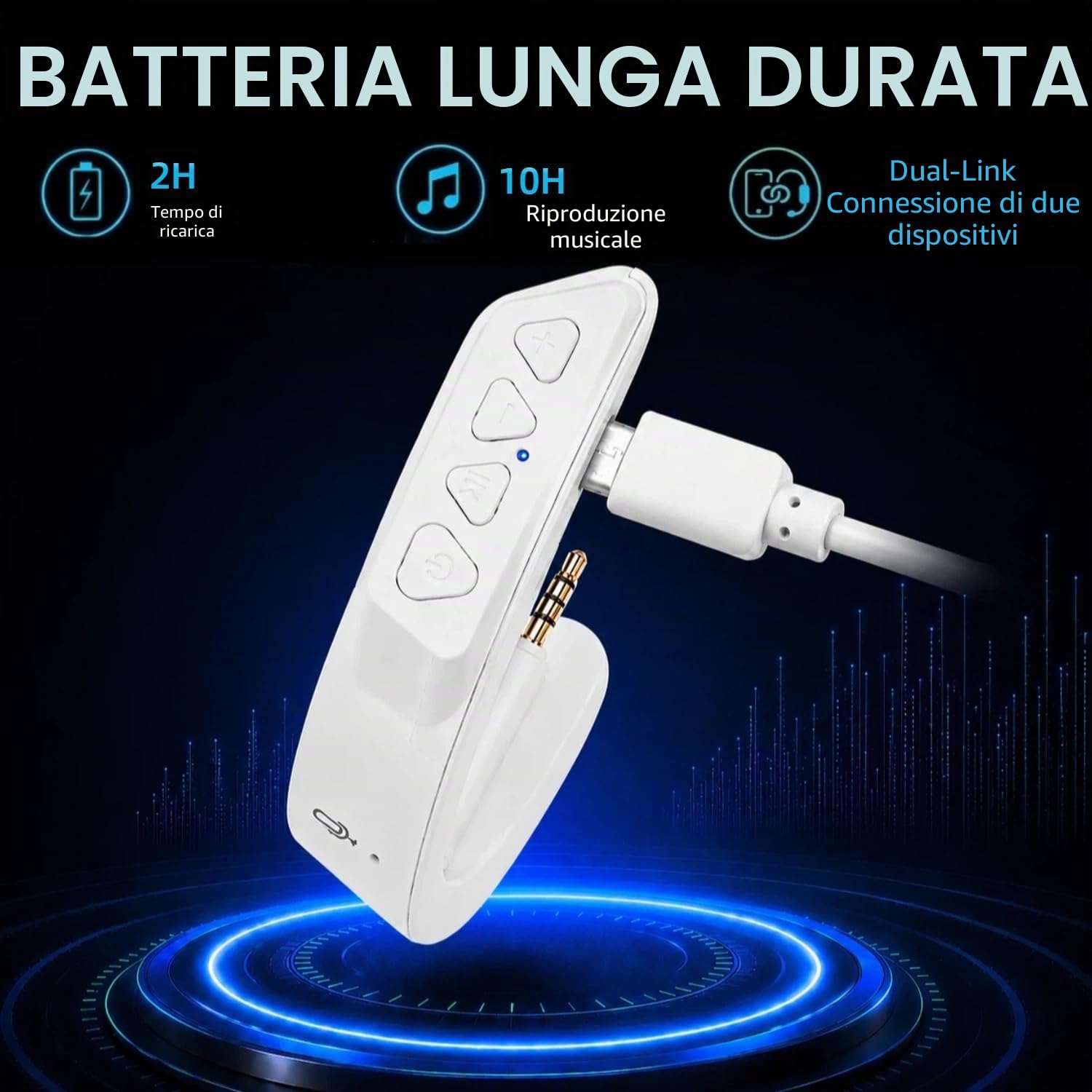 Adattatore Bluetooth wireless per cuffie Bose QuietComfort QC 25 con controllo del volume e microfono Bianco + microfono.