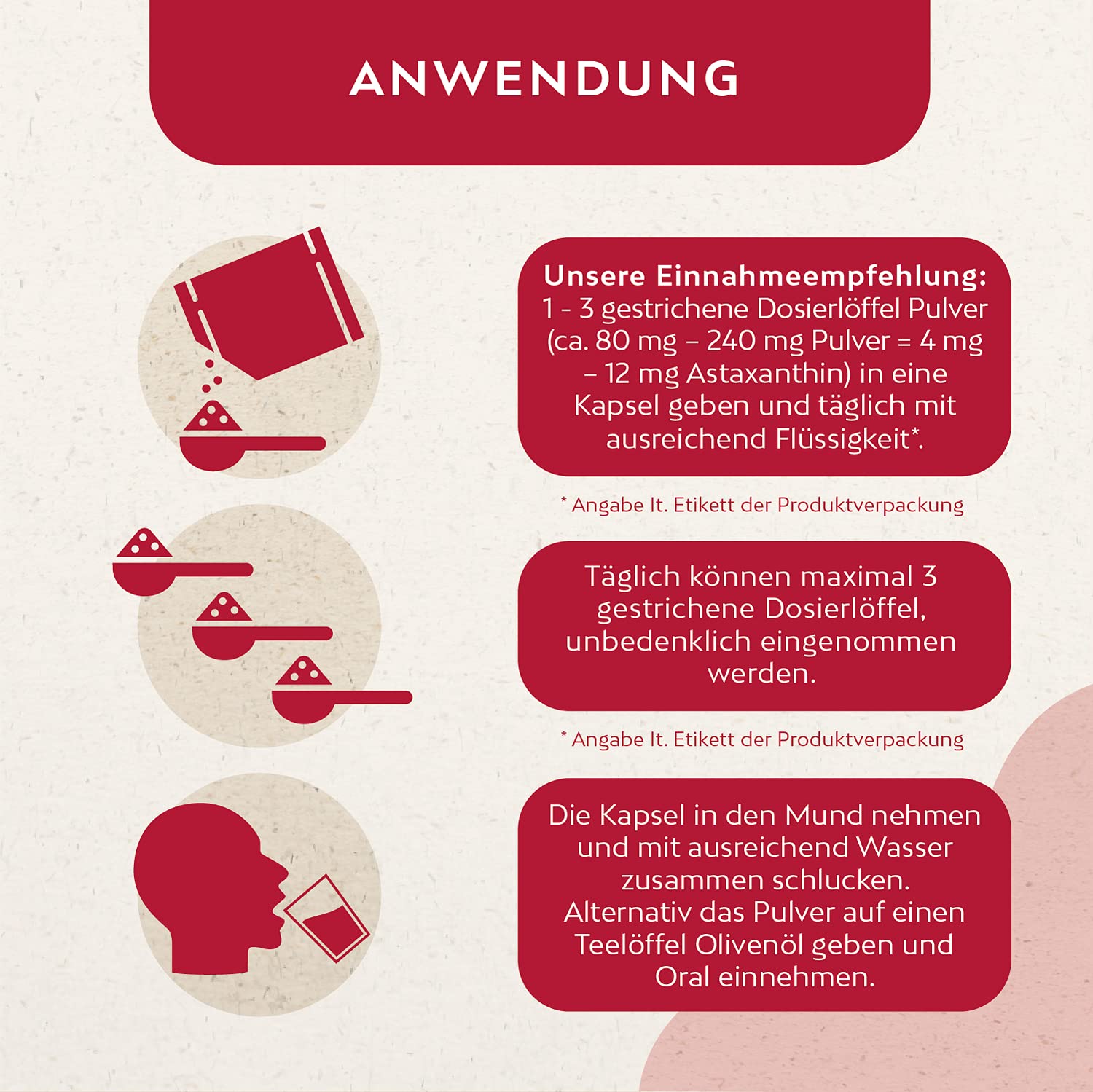 Bio Astaxanthin Pulver hochdosiert I 50g I Vakuumiert I Vegan I natürliches Antioxidant aus Haematococcus Pluvialis Mikroalgen I Dosierhilfe zum Dosieren von 8 mg, 12 mg & 16 mg I ohne Zusätze (50g)