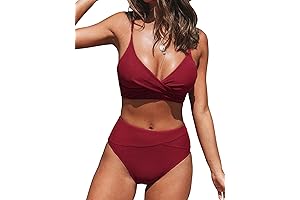 Women's Burgundy Bikini Sets, Two Piece High Waisted Swimsuits