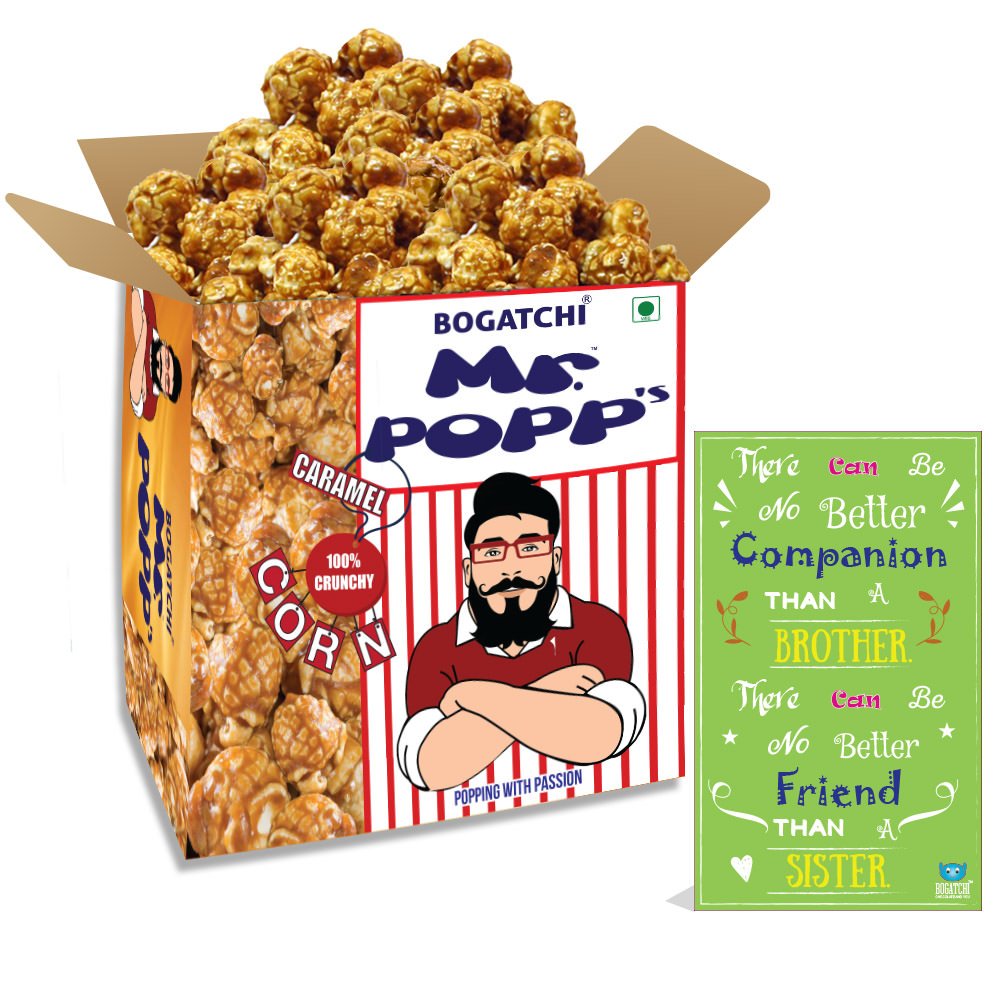 BOGATCHI Mr.POPP's Caramel Popcorn, Handcrafted Gourmet Popcorn Party Snacks, 100% Crunchy Delicious Fully Popped Corns,, Perfect Rakhi Gift for Boy, 375g + Free Happy Rakhi Greeting Card-picture-28