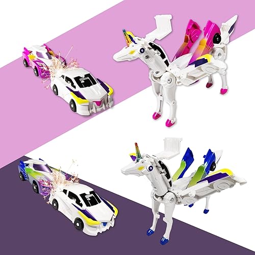 Miniatura 6 de Juguetes transformadores de robot de automóvil, juego de autos de carreras de unicornio, para niños y niñas, deformación automática, conexiones