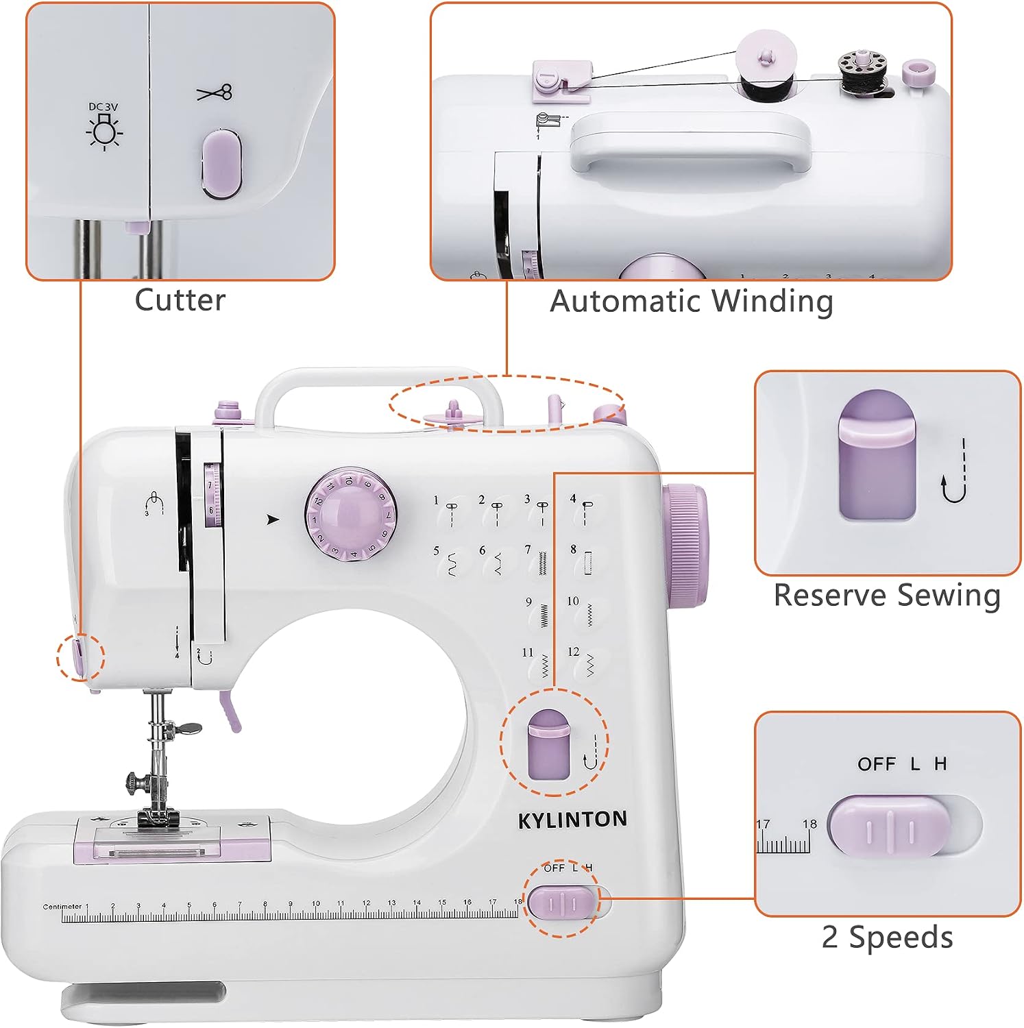 Kylinton® Sewing Machine for Beginners Mini Sewing Machine for Kids, Electric Small Sewing Machine with Extension table and Foot Pedal, 12 Stitches, High-Low Speeds, Replacement Feet and Extension Table, Automatic Winding for Cloth Girls Adults