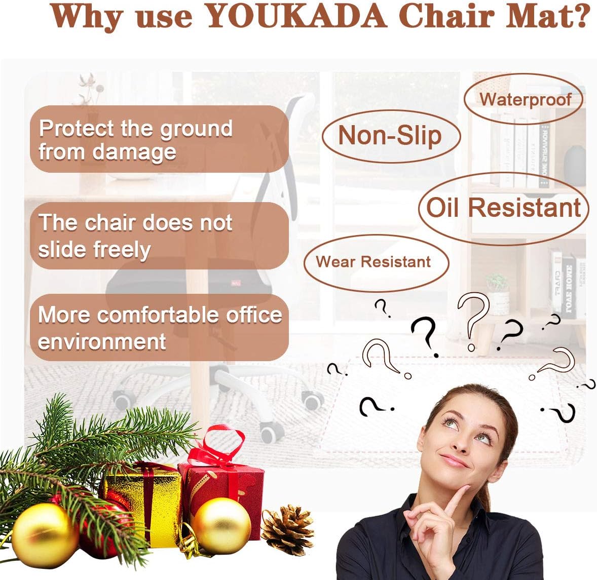 YOUKADA Office Chair Mat with Lip for Hardwood Floors | Desk Chair Mat for Floor Protection(36" x 48") : Office Products