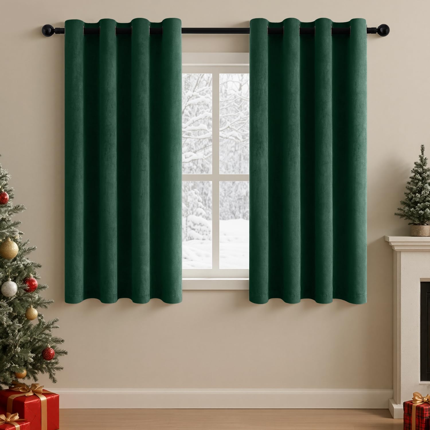 TOPICK Velvet Thermal Blackout Curtains Living Room, Darken Green, W46xL54