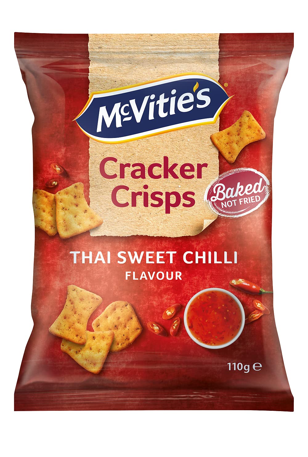 McVitie's Cracker Crisps Thai Sweet Chilli, herzhaft gewürzter Snack mit süßlich-scharfem Chilli-Geschmack, knusprig im Ofen gebackene Kräcker, 14x110 g