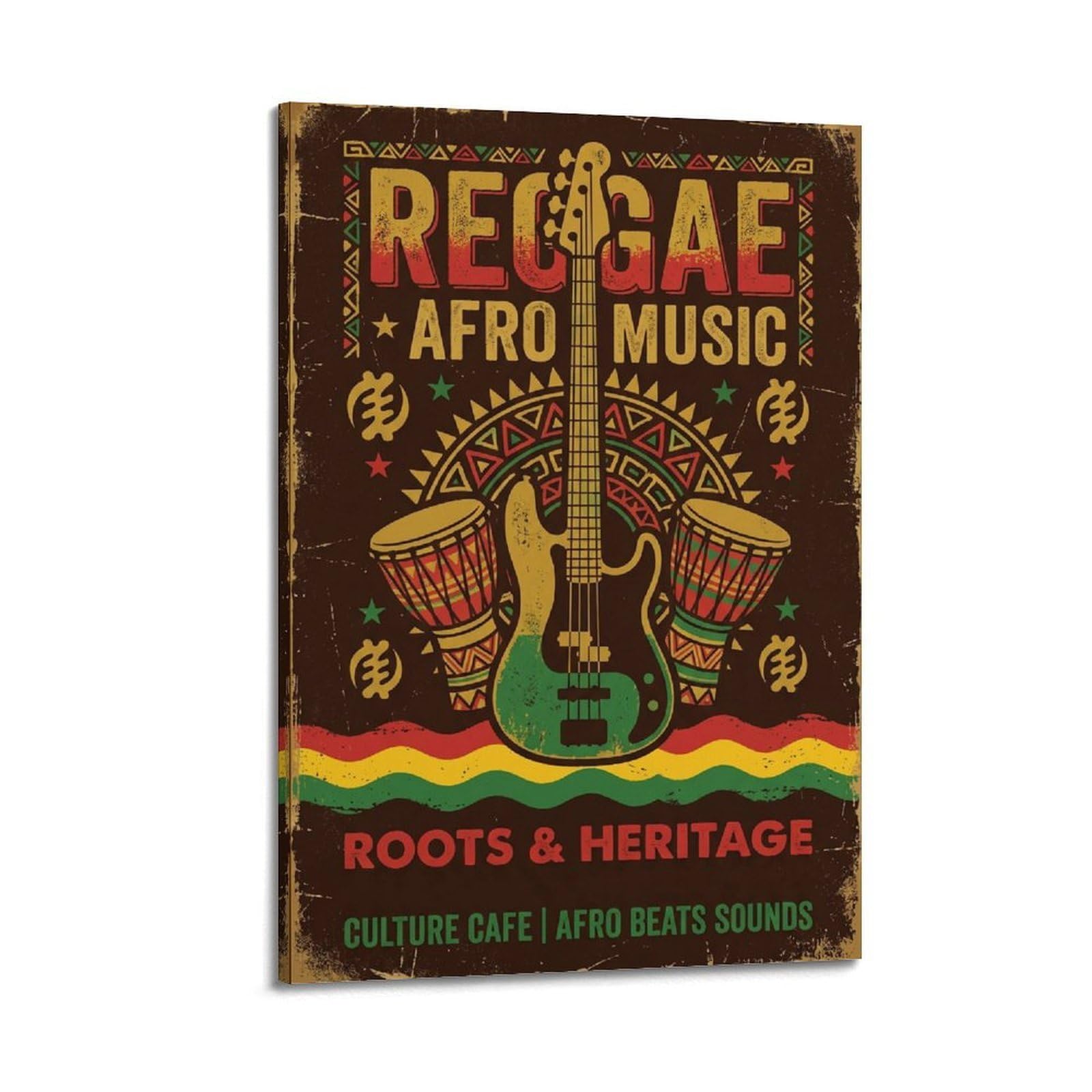 OKNGB Poster con musica afro reggae africanDrum Bass Beats, poster decorativo da parete su tela, stampa artistica moderna per camera da letto, poster decorativo per camera da letto (50 x 75 cm)