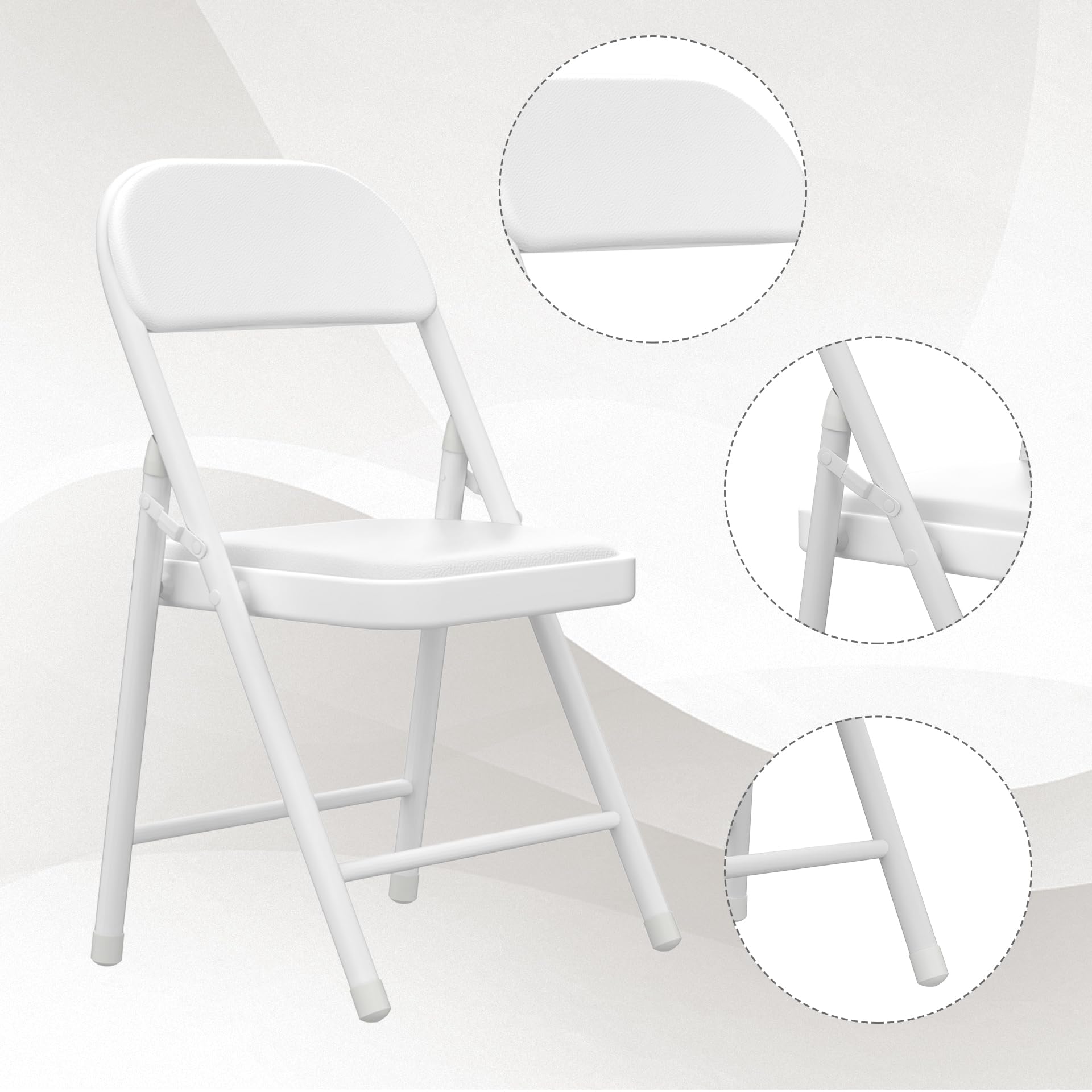 Set di 4 sedie pieghevoli, sedie da sala da pranzo in PU, telaio in metallo, con schienale, 47 x 32 x 98 cm, per soggiorno, ufficio, sala da pranzo, bianco