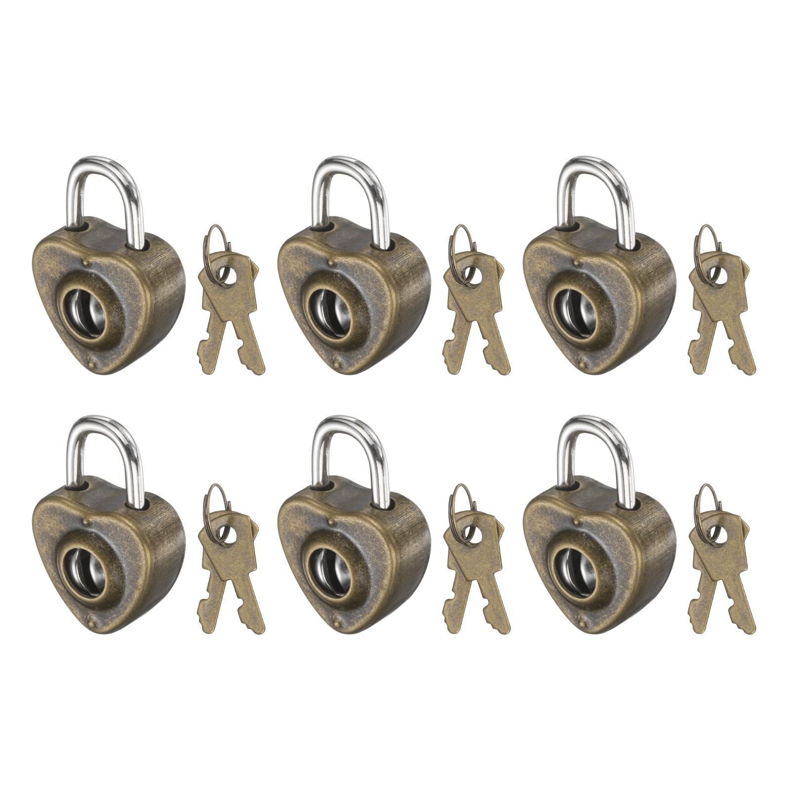PATIKIL 6Pcs Mini Diary Padlock, Small Metal Heart Shaped Lock Mini Keyed Padlocks with 2 Keys for Diary Book Suitcase Jewelry Box Backpack Luggage, Bronze