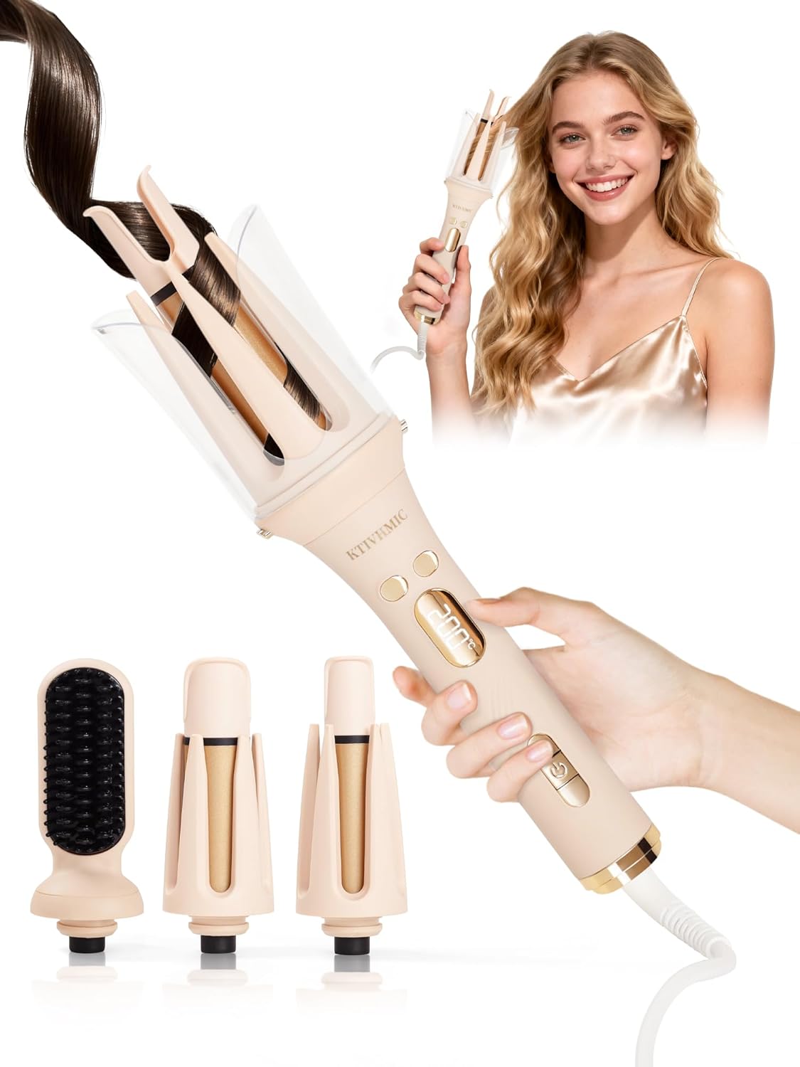 3-in-1 Automated Curling Iron & Straightener, Seaside Wave Curling Wand,…