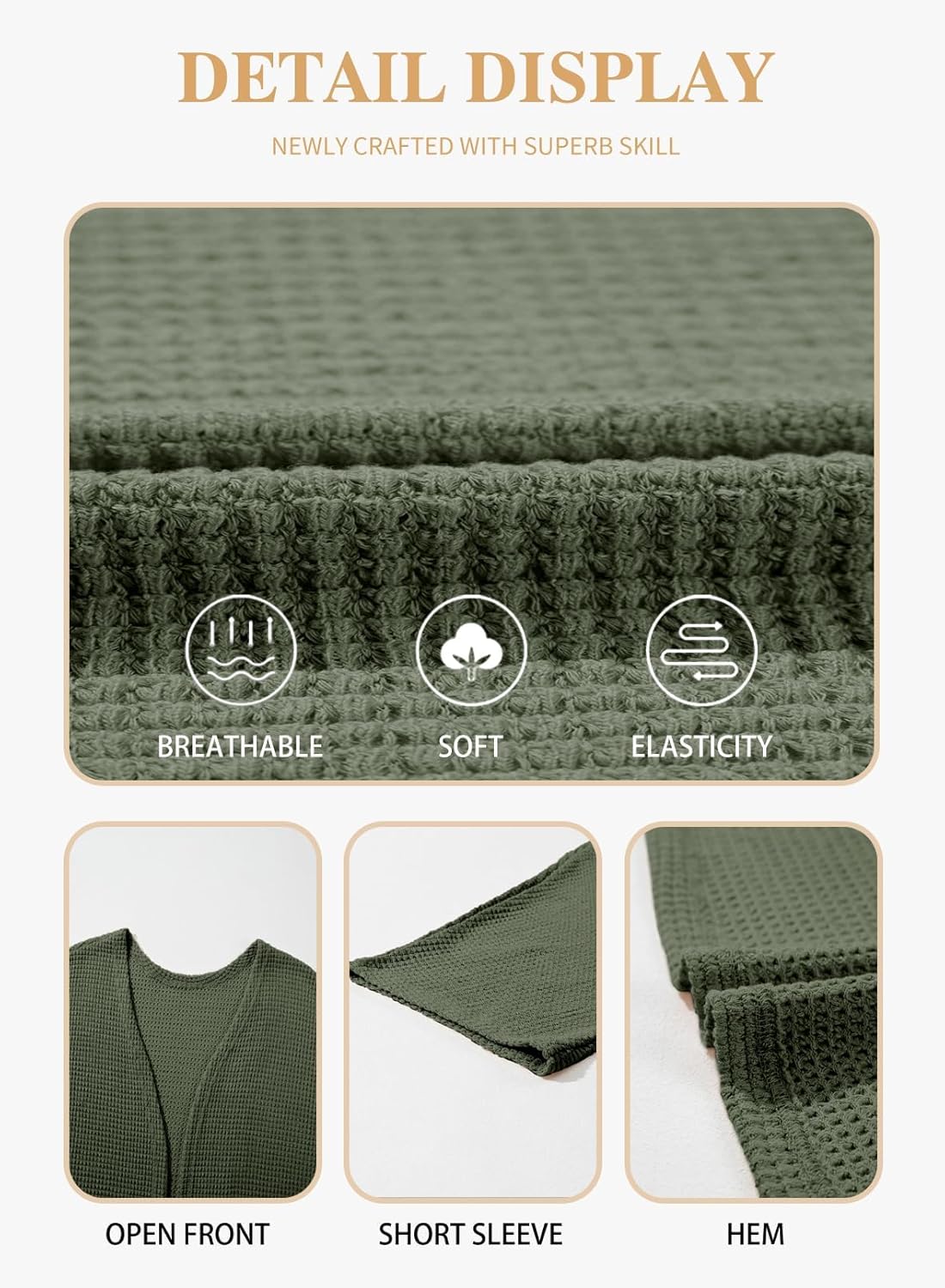 Eytino Womens Plus Size Cardigan Casual Short Sleeve Waffle Knit Kimono Open Front Tops(1X-5X) - Image 5