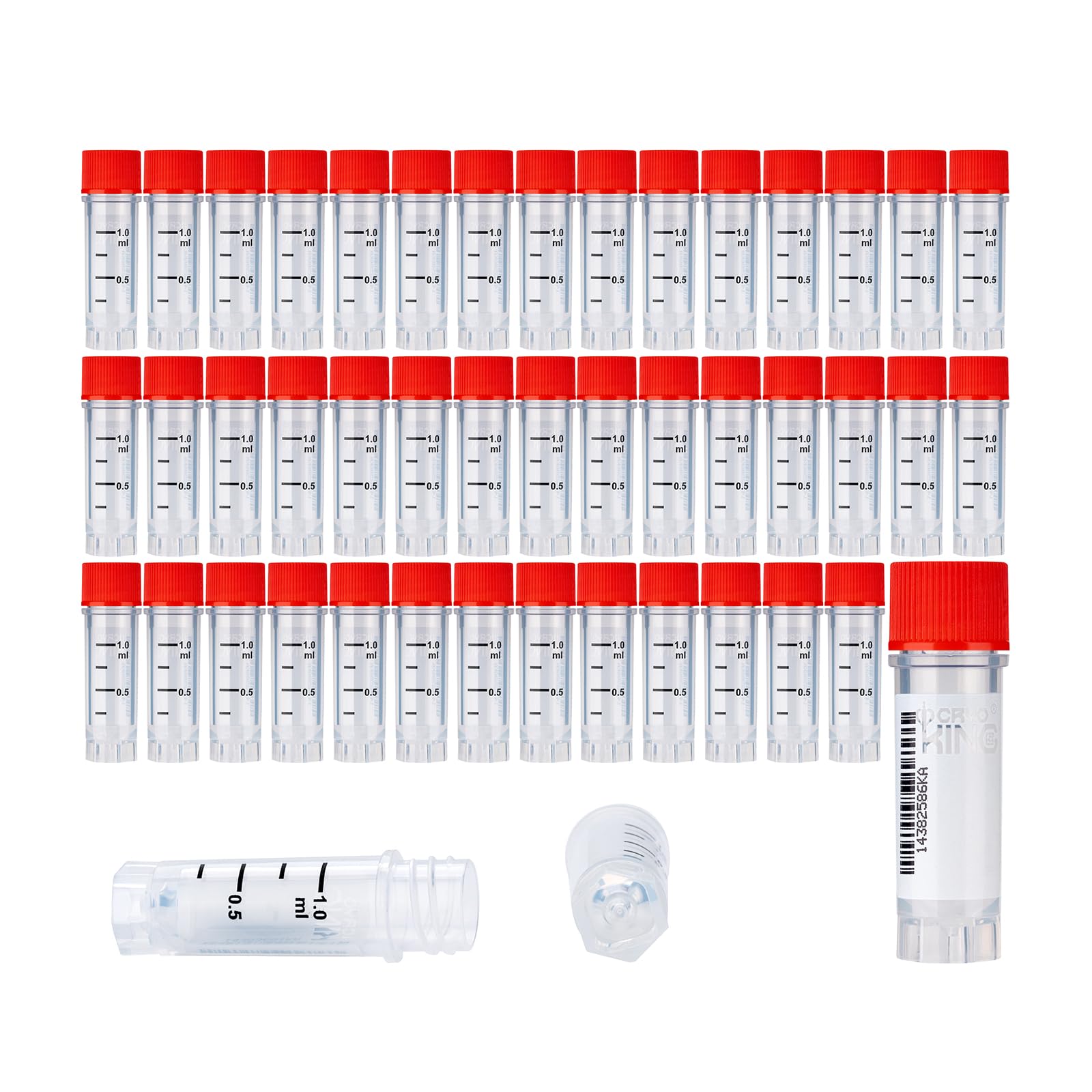 1000 tubos criogénicos de plástico de 1,0 ml, tubos de muestra de plástico, tubos de congelación con código de barras y tapón de rosca para experimentos de química de laboratorio