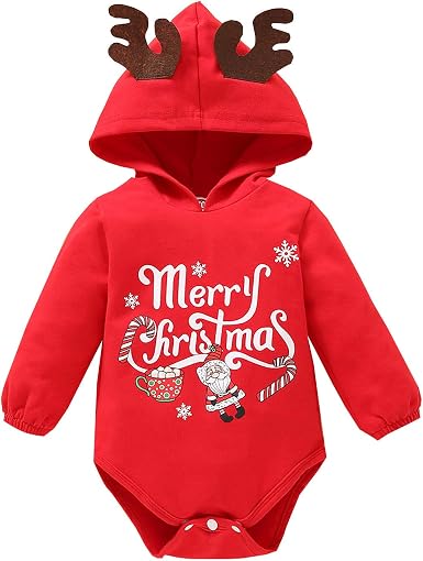 Amazon.com: Feliz Navidad traje para bebé niño niña dibujos animados  sudadera con capucha mameluco rojo manga larga mono pantalones pantalones  trajes : Ropa, Zapatos y Joyería