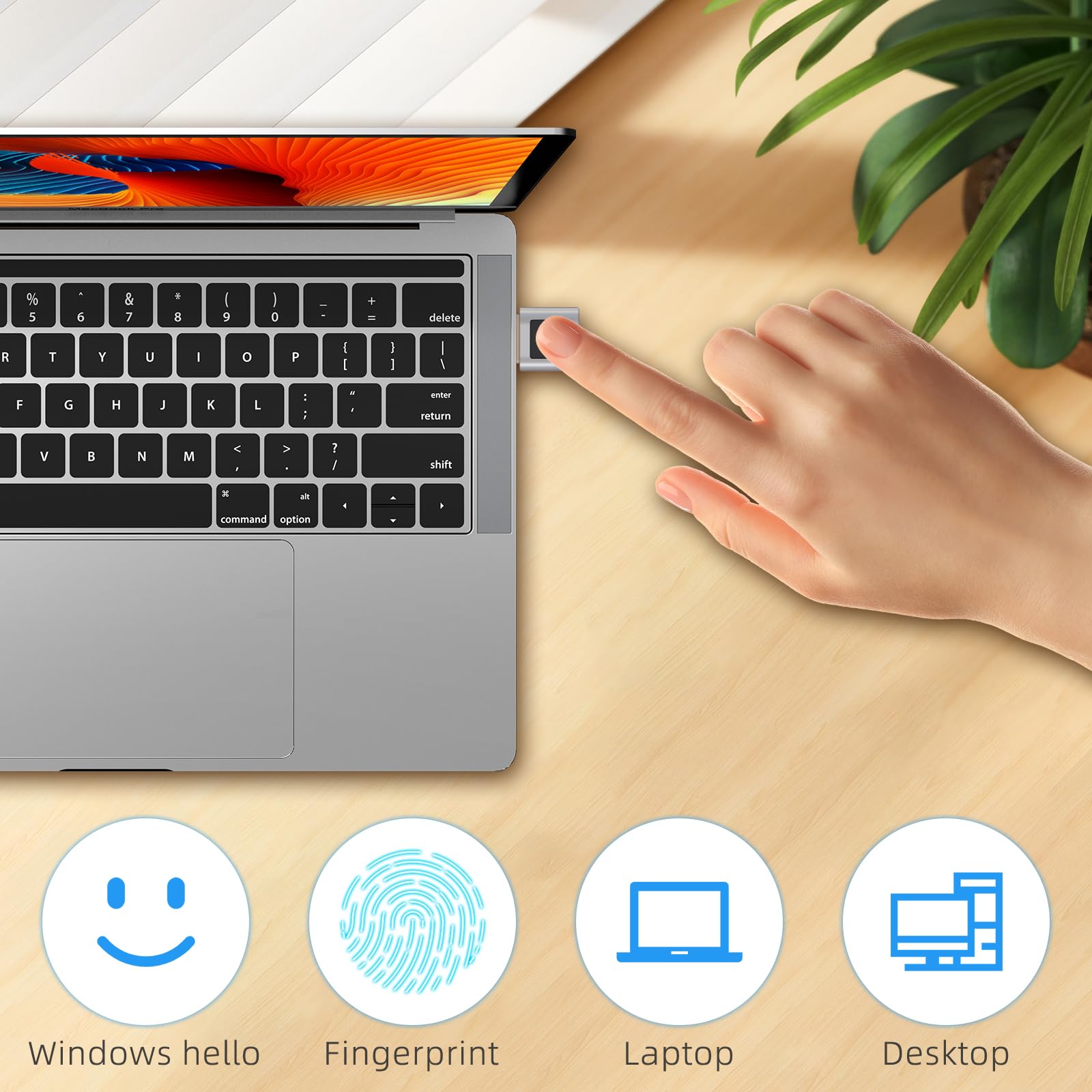 Lettore di impronte digitali USB, scanner biometrico in lega di zinco color argento, con touch a 360 gradi per PC e laptop per Windows 10 11 Hello, Plug and Play per accedere rapidamente