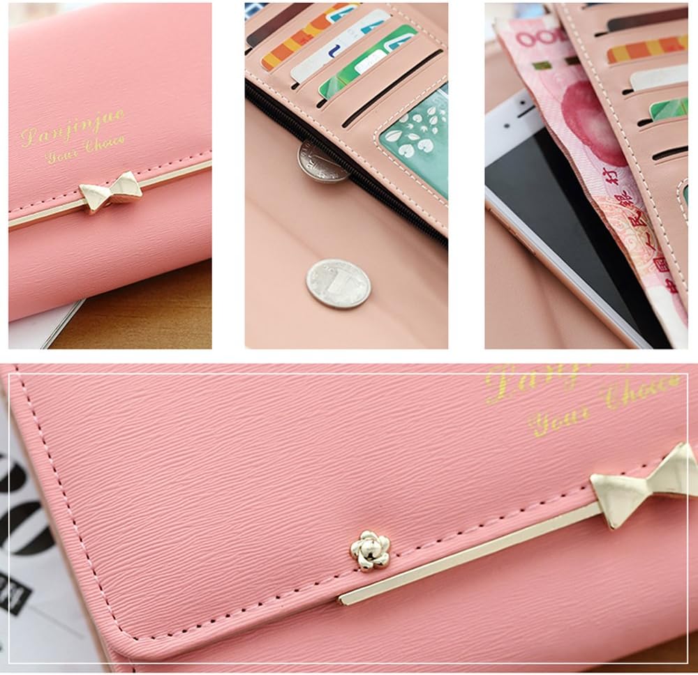 WOOLALA Women Cute Bowknot Wallet Trifold Large Capacity Long Purse - Image 5