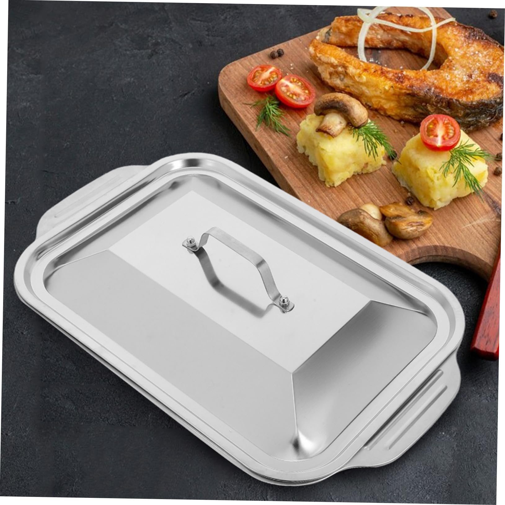 Grill Und Backblech Aus Edelstahl Mit Deckel Rechteckige Tiefe Form Für Fisch Und Fleisch Multifunktionales Bratgeschirr Für Backofen Und Grill 41x22x7,5cm