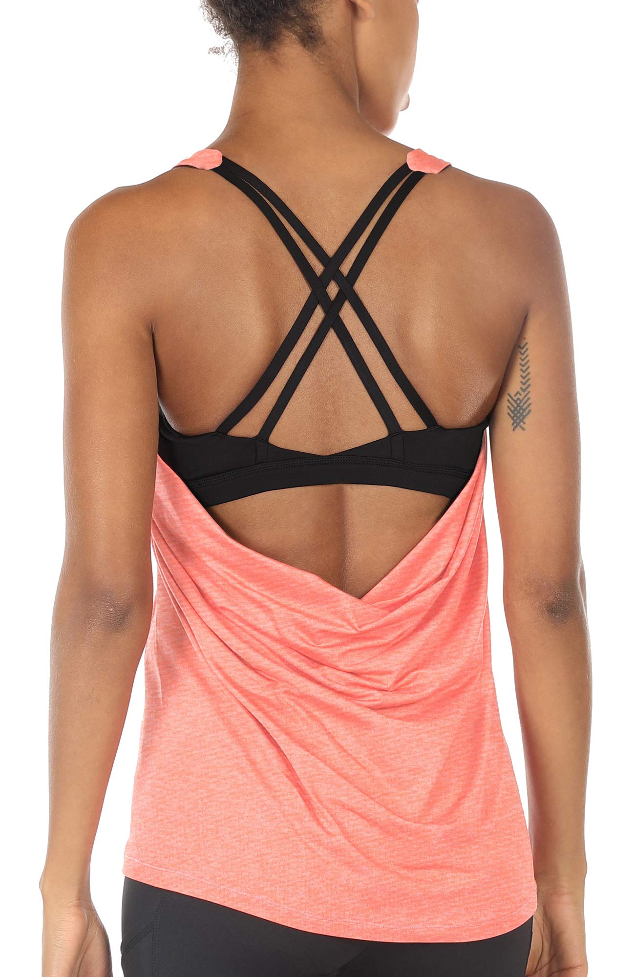 icyzone Damen Sport Yoga Top mit BH - 2 in 1 Fitness Shirt Cross Back Gym Sport Tank Top