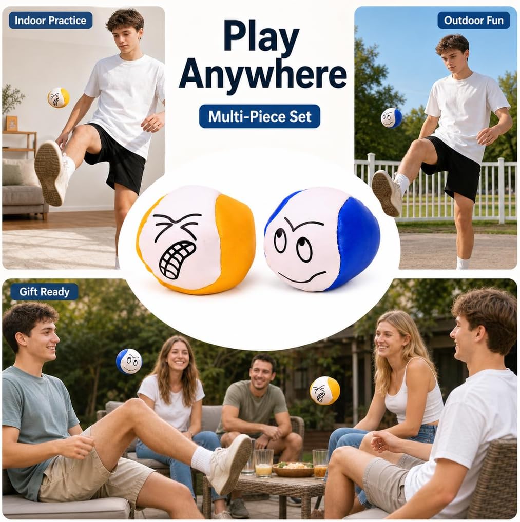 2Pcs Footbag Sacks, PU Soft Expression Kick Bags for Beginners, Adults, Juggling Balls for Indoor & Outdoor Play, Party Favors, Juggling Practice, Freestyle Tricks and Coordination Trainingn
