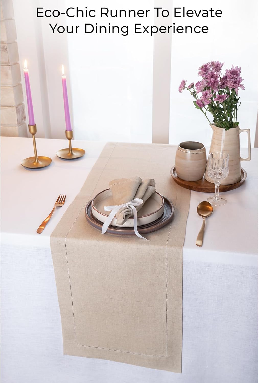 D'Moksha Natural Table Runner 14 x 72 Inch, 100% Pure Linen Hemstitch Table Runner 72 Inches Long, Perfect for Fall, Christmas, Thanksgiving, Wedding, Party, Easy Care Machine Washable: Home & Kitchen