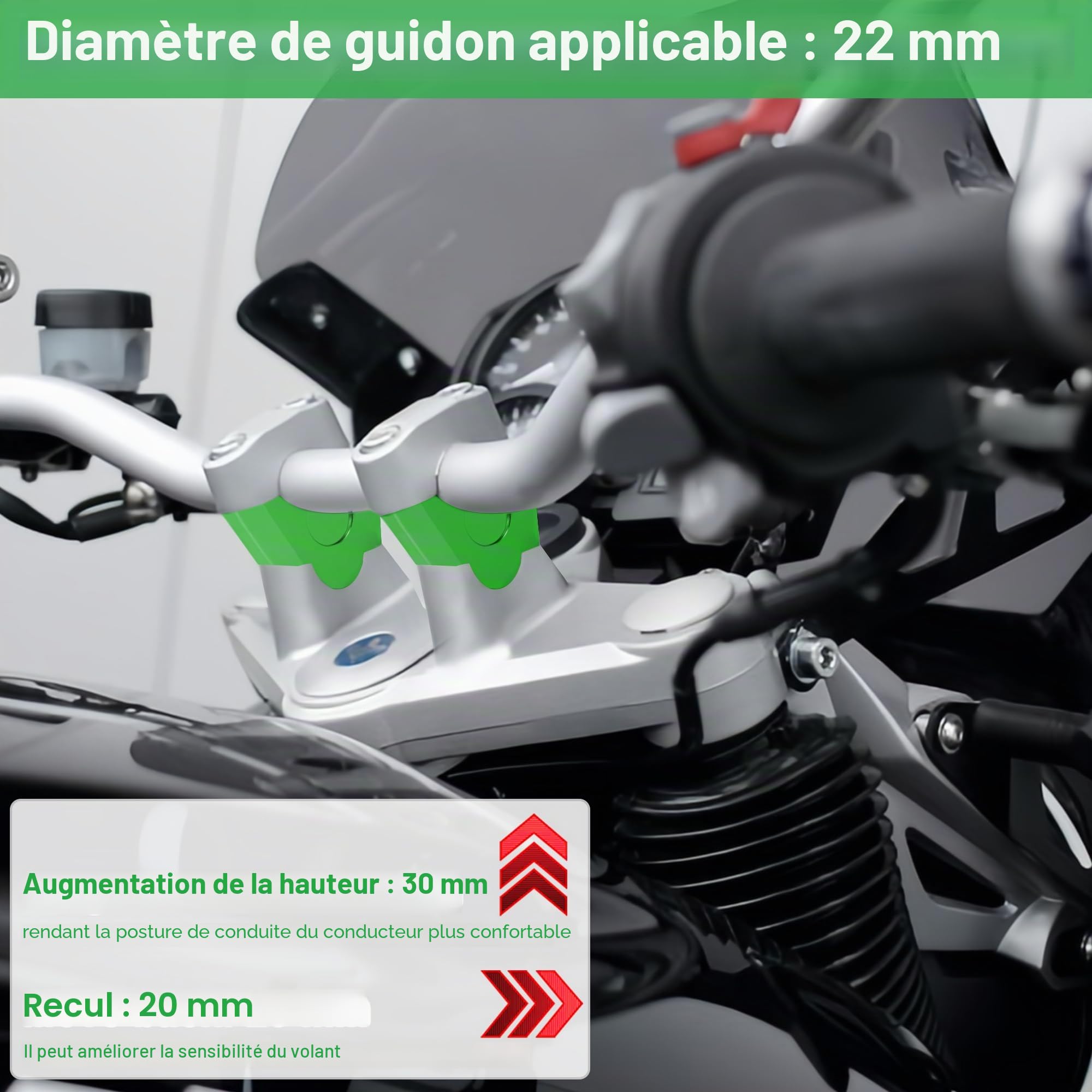 Tunejoy Rehausseur de Guidon de Moto 22 mm Pince de Guidon Adaptateur de Montage de Mouvement Arrière pour ATV Dirt Pit Bike Motocross Vert