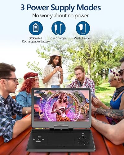 Miniatura 3 de Arafuna Reproductor de DVD portátil de 15.9 pulgadas para automóvil, pantalla giratoria HD de 14.5 pulgadas con batería recargable de 5 horas,