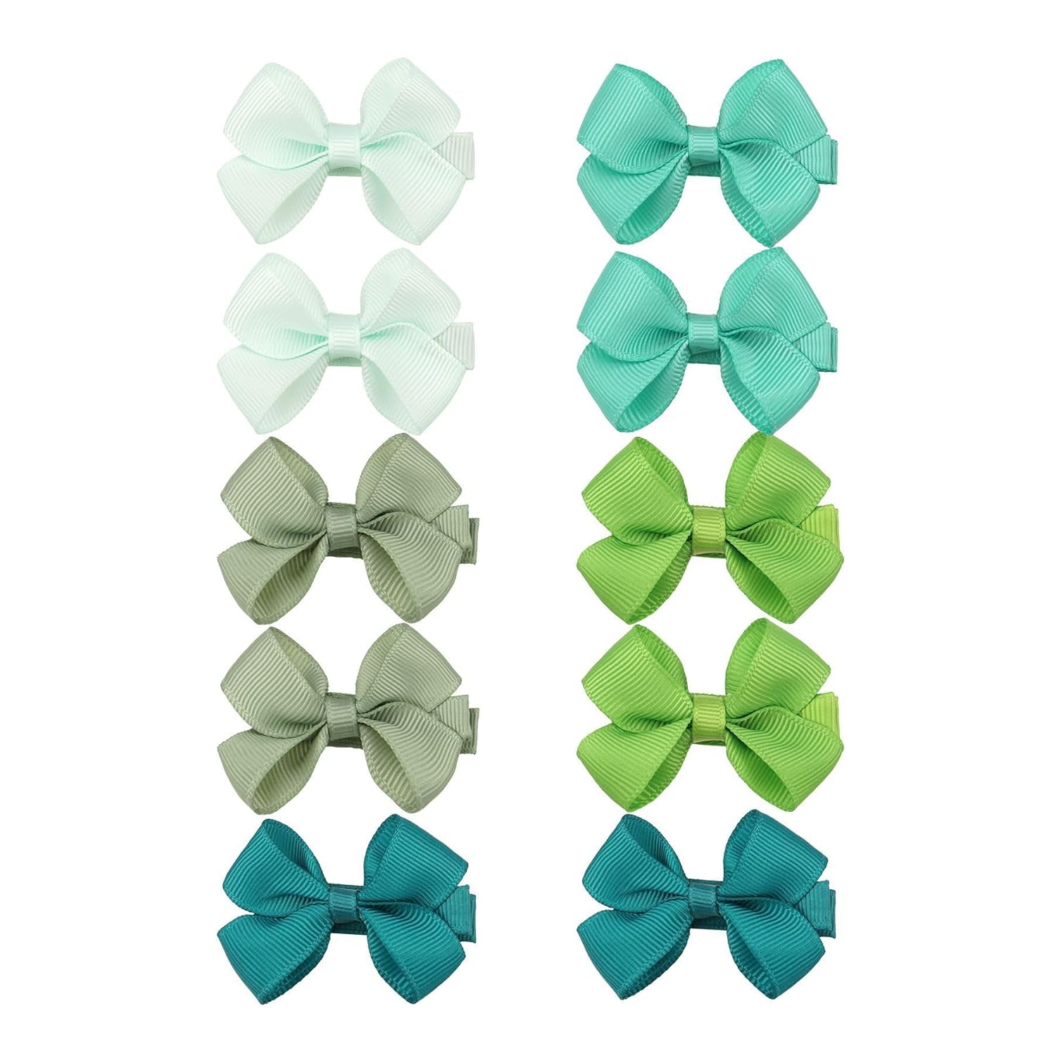 10Pcs Hair Bows for Baby Girls, 2.4 Inches Ribbon Bows Alligator Hair Clip Hair Barrettes Accessories for Girls Kids (Green)