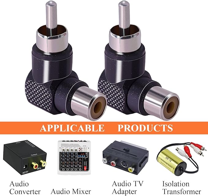 CNARIO 2 Adaptadores RCA Macho a Hembra Ángulo Recto 90 Grados Negro miniatura 5