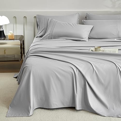 JELLYMONI Juego de sábanas tamaño individual, sábanas de microfibra de poliéster suave gris plateado para cama de tamaño individual, bolsillo