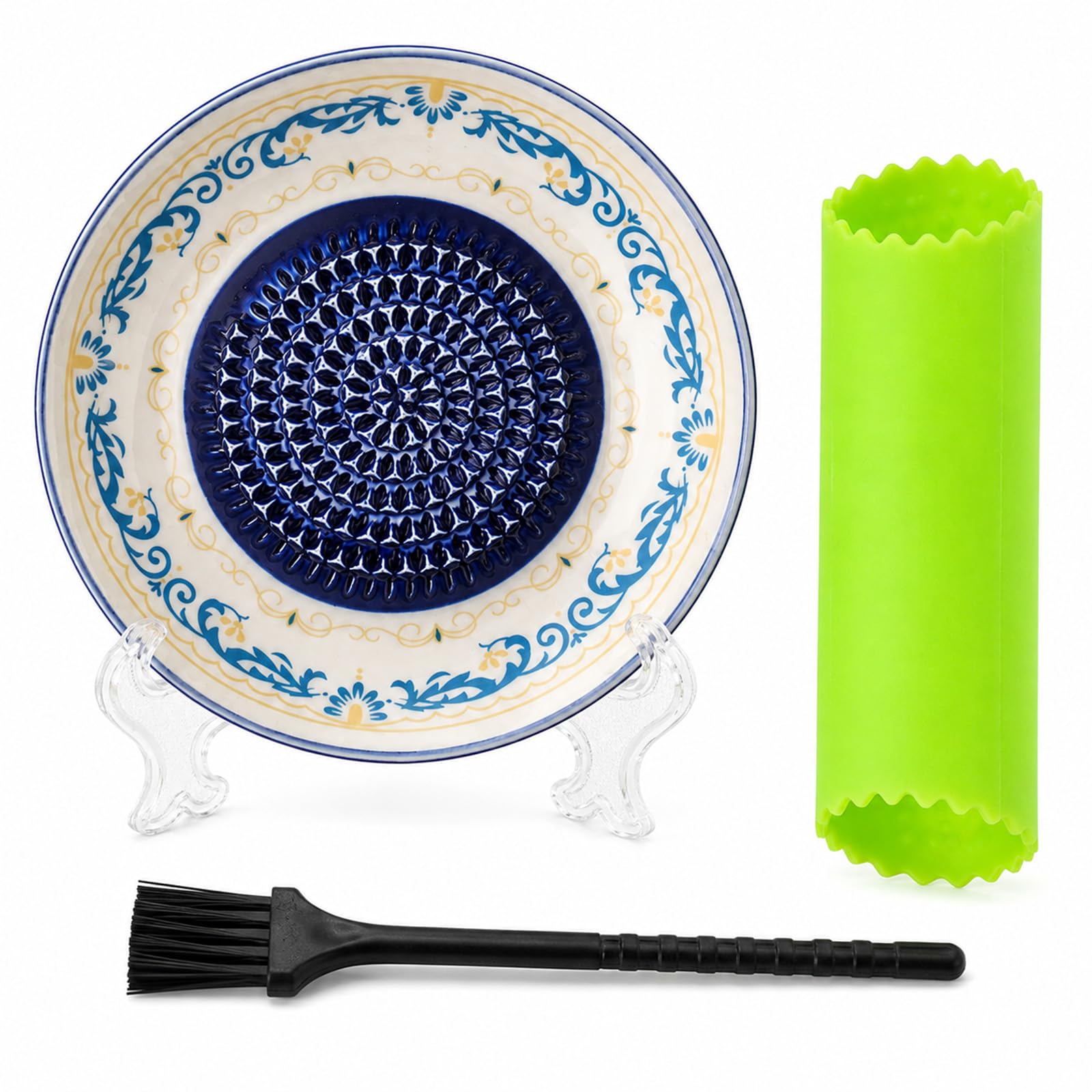 Blue Garlic Grater Plate Set, Ceramic Grating Plate for Garlics Ginger