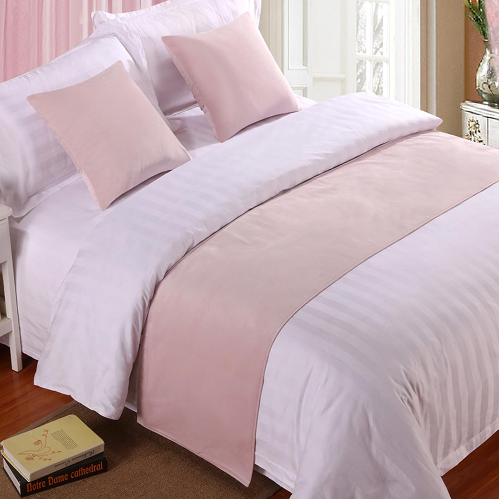 QRGMKL Premium Velvet Bed Runners Bedspread, Soft No Fading Bed Scarf Runner for Bedroom Wedding Room Home Hotel Bedding Decorations-Light Pink||240X50cm for 1.8m Bed