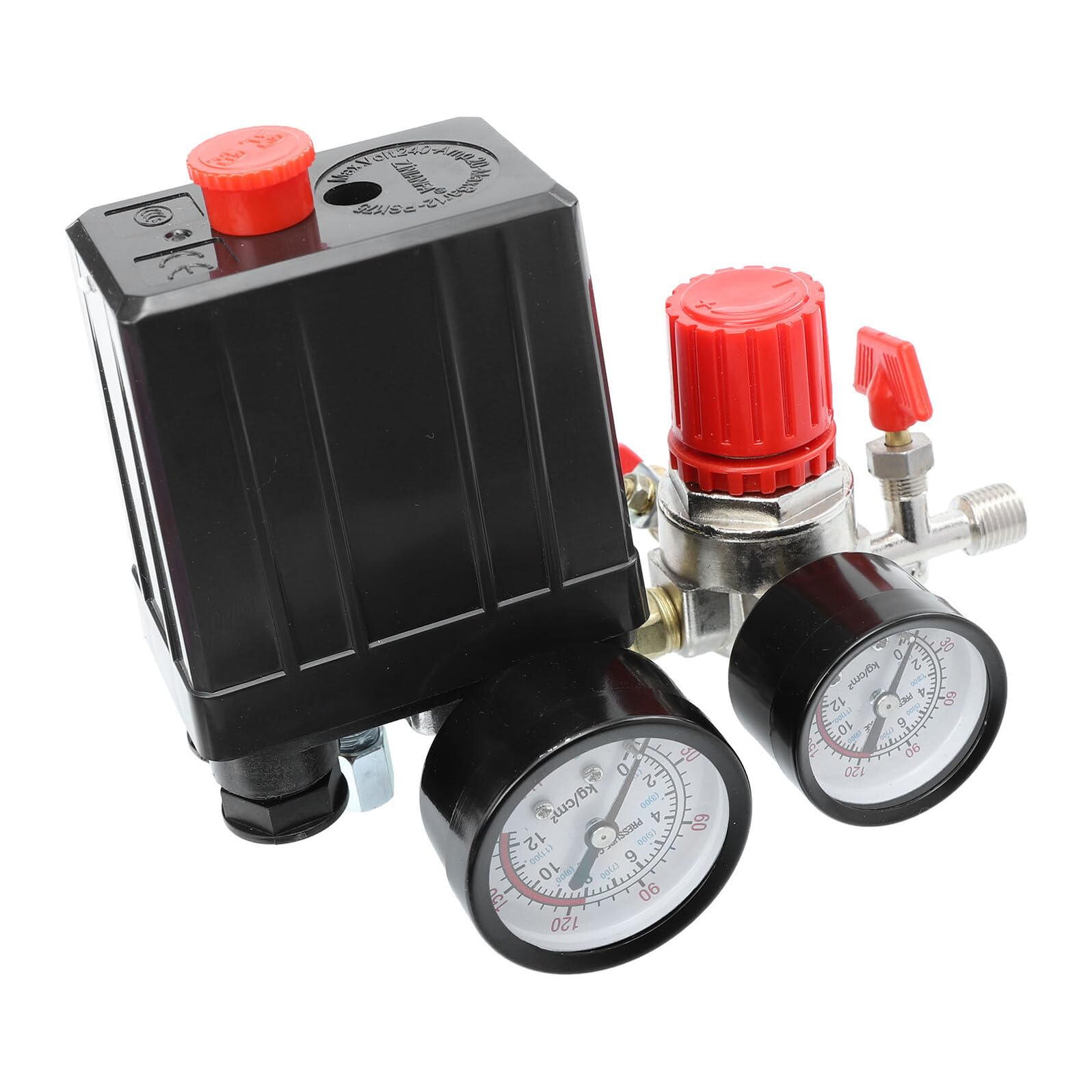 Conjunto de Regulador de Presión para Compresor de Aire Válvula de Control de Cuatro Puertos Barómetro Incorporado y Ajuste de Presión Compatible Compresores Pequeños y Ahorro