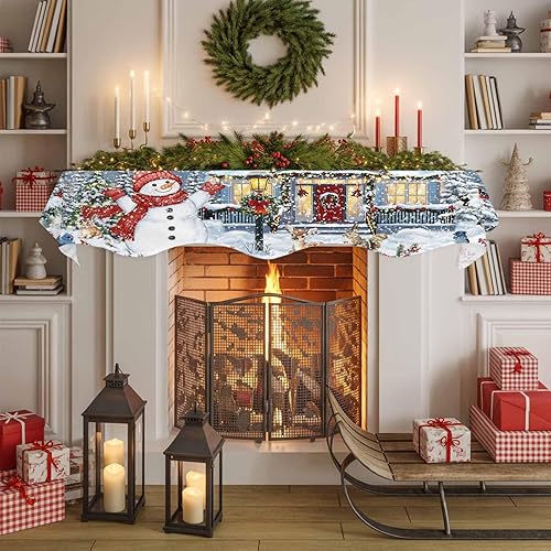 Miniatura 6 de Bufanda de chimenea de muñeco de nieve de Navidad, diseño de árboles de Navidad de invierno, copos de nieve, alce, chimenea, estante superior,