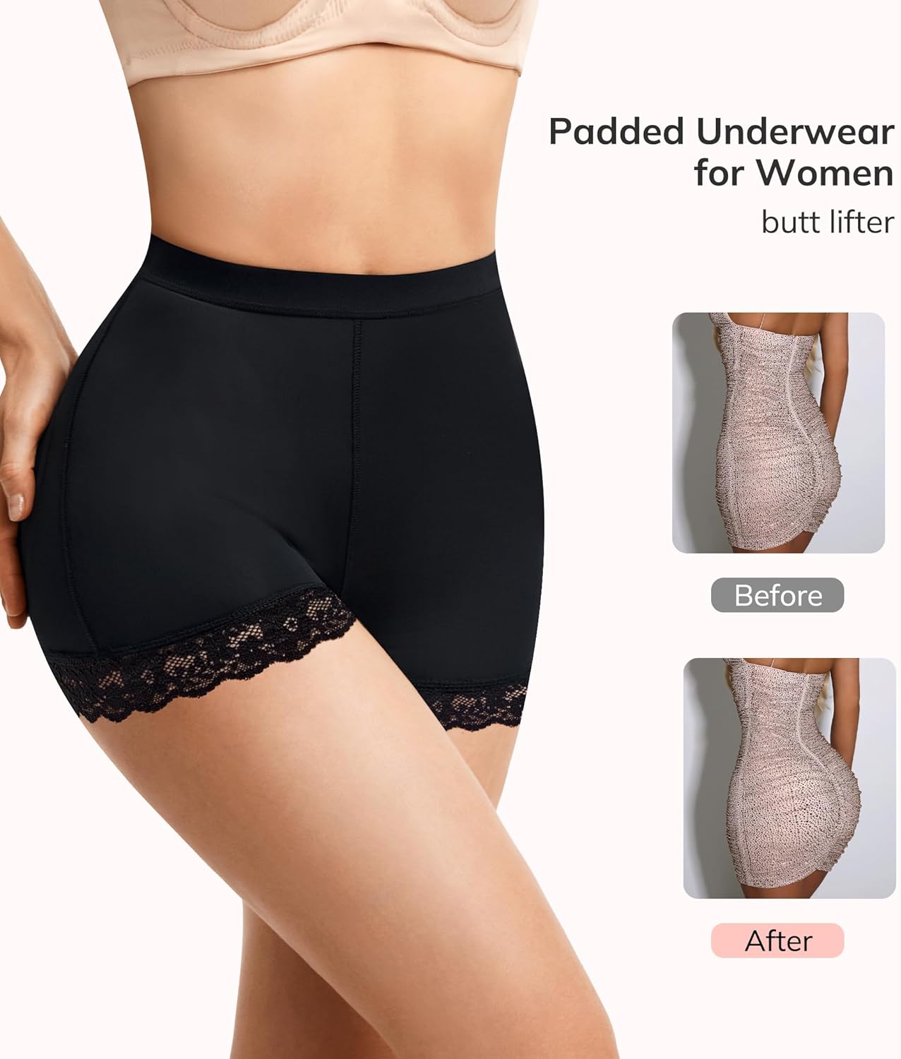 LODAY Womens Butt Lifter Padded Lace Panties Hip Enahncer Body Shaper Boyshort Underwear - Image 3