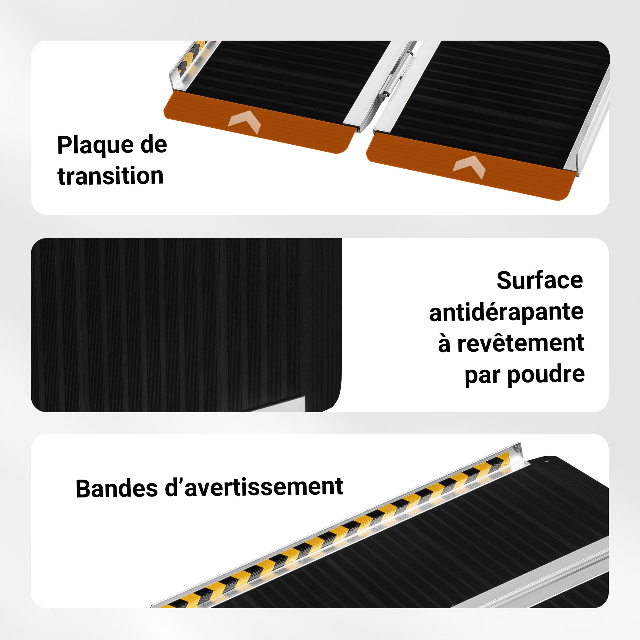 Wiltec Rampe pour Fauteuil Roulant – 1525 x 720 x 50 mm – capacité de Charge 270 kg – en Aluminium – Surface antidérapante – Rampe d'accès 2X Pliable Mobile pour Chaise Roulante, Handicapé, PMR