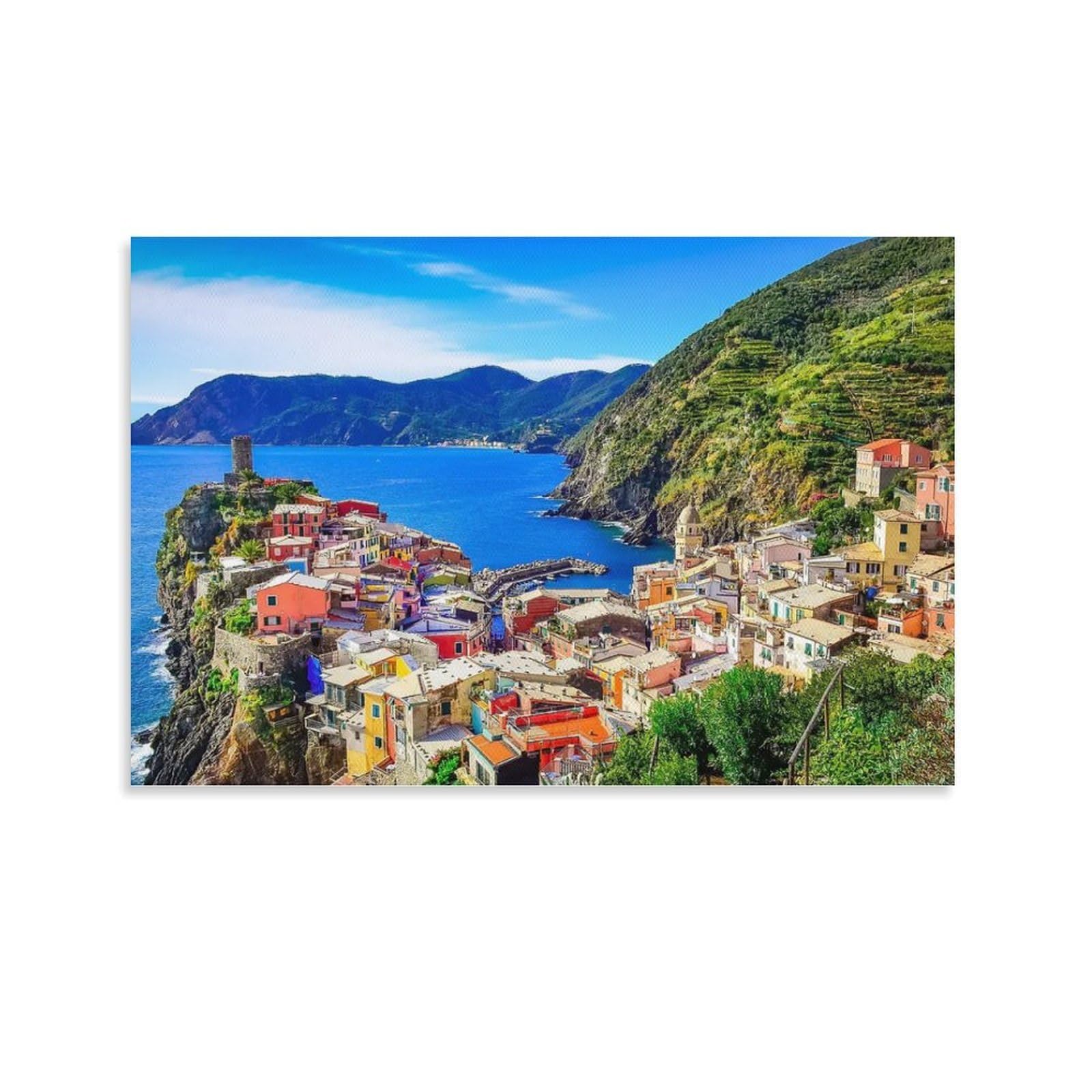 CPLVKWRQJ Coastal City 1 Piece Colorful Coastal Village View Wall Art Pieces - Nursery Canvas Wall Hanging Space Saving Ready to Hang Decor 24x36inch(60x90cm)