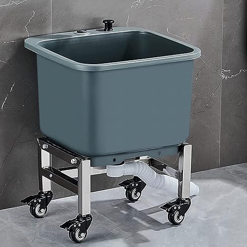 Miniatura 9 de Fregadero de fregona de suelo con rodillo, lavabo de servicio de fregona comercial, fregaderos de cocina de un solo cuenco, grandes tinas de