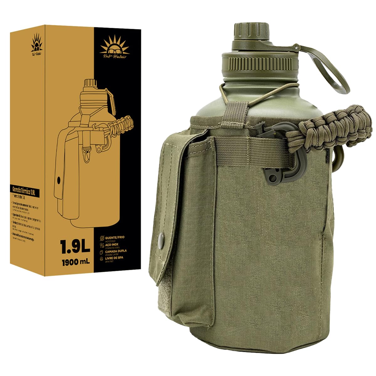 1.9L Garrafa Térmica De Aço Inoxidável Isolamento A Vácuo | com Bolsa e Alça Paracord