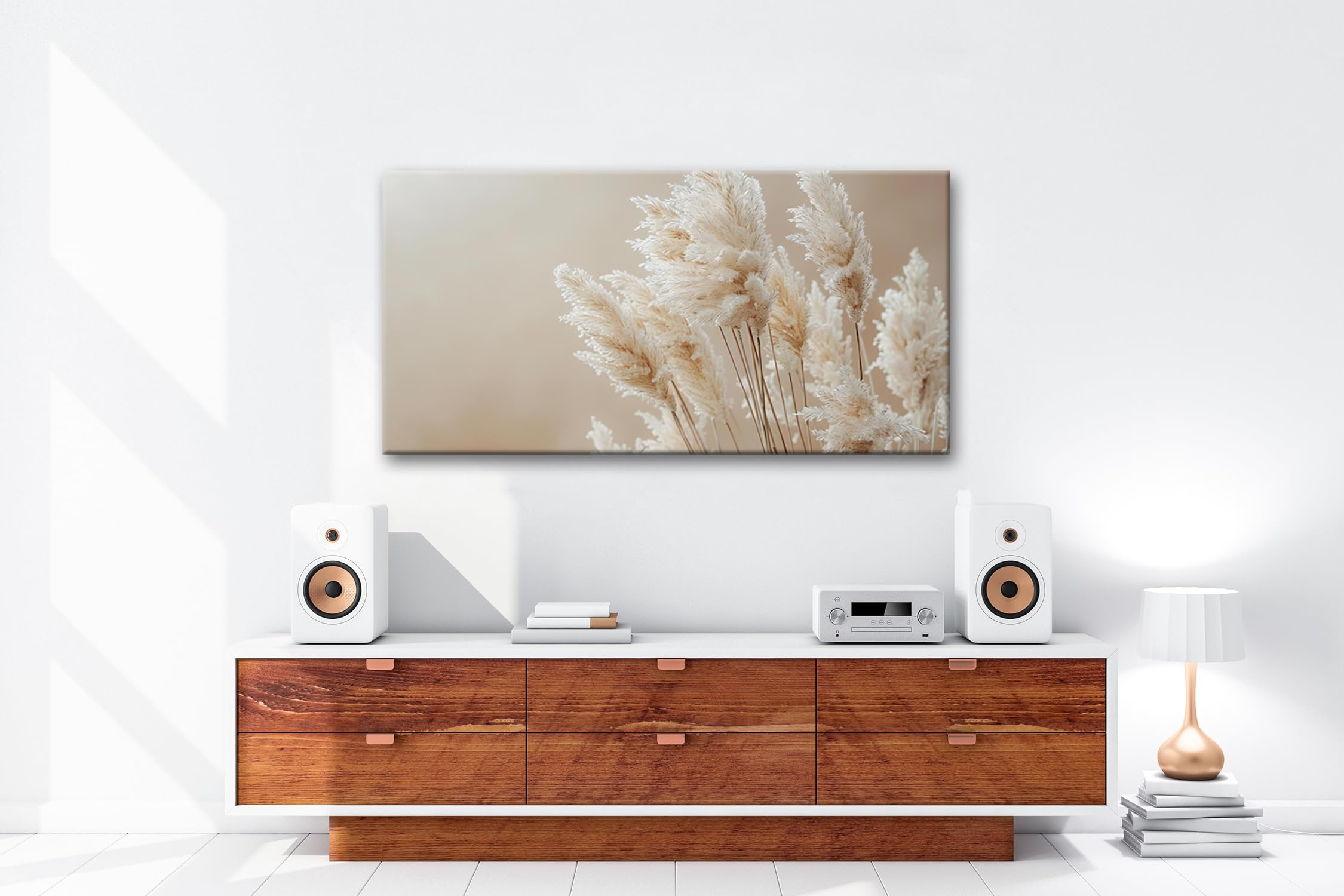 Leinwandbild Zartes Pampasgras – flüsternd im Hauch der Stille. Panorama 120x60cm XXL Kunstdruck Bild auf Keilrahmen/Wandbild/Wohnzimmer Dekoration