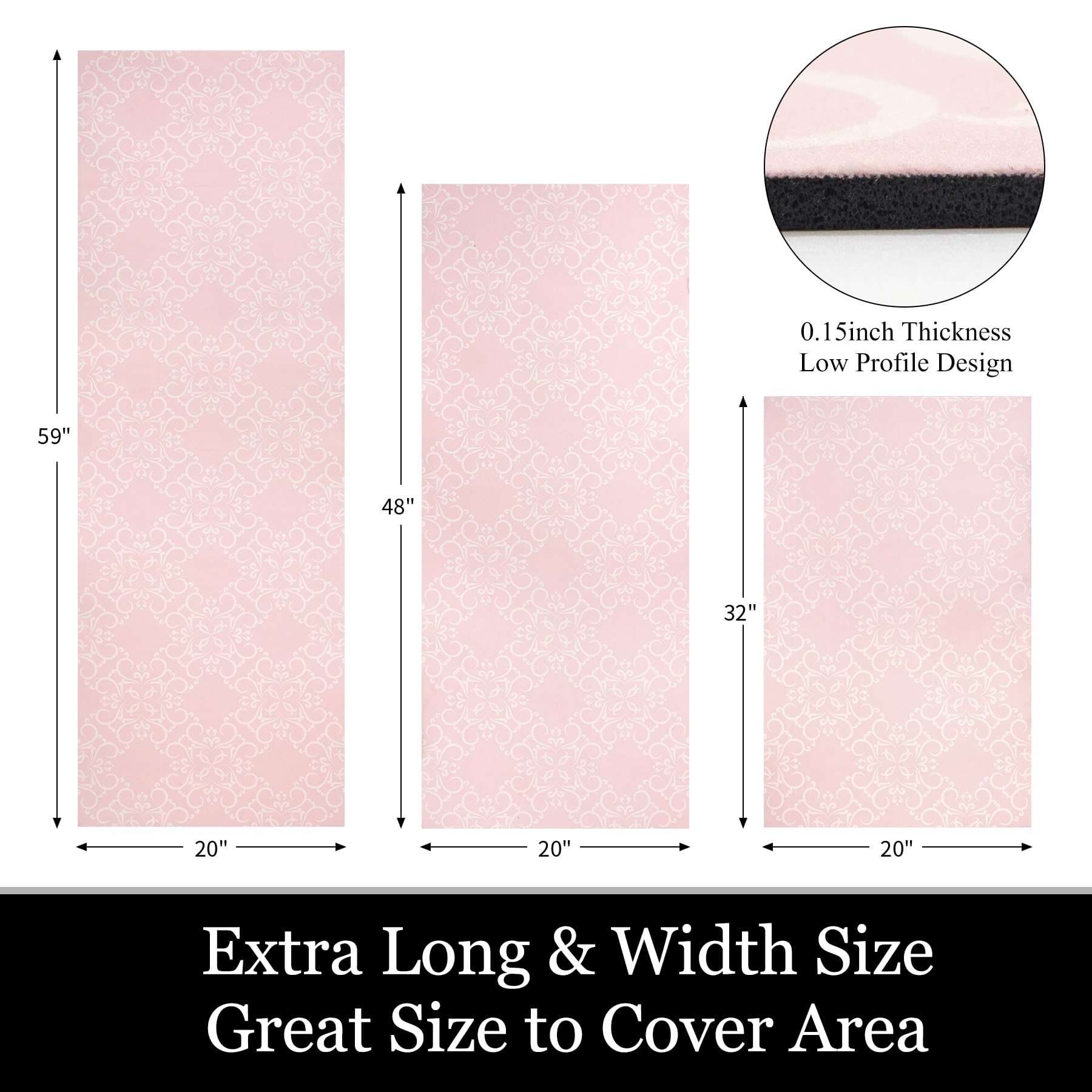 Kitchen Rug Sets 3 Piece with Rubber Backing Farmhouse Kitchen Mats for Floor Non Slip Kitchen Area Rug for Laundry Room Entryway Hallway Pink