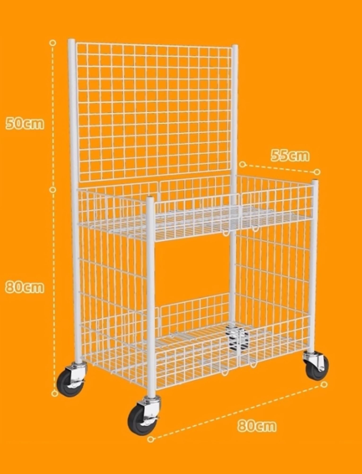 Expositor Ligero para Puesto de Mercado, Carrito de Comida callejera de 2 Niveles con Ruedas y diseño de Malla, Plegable para Uso Comercial (Negro, 80 x 55 x 130 cm)