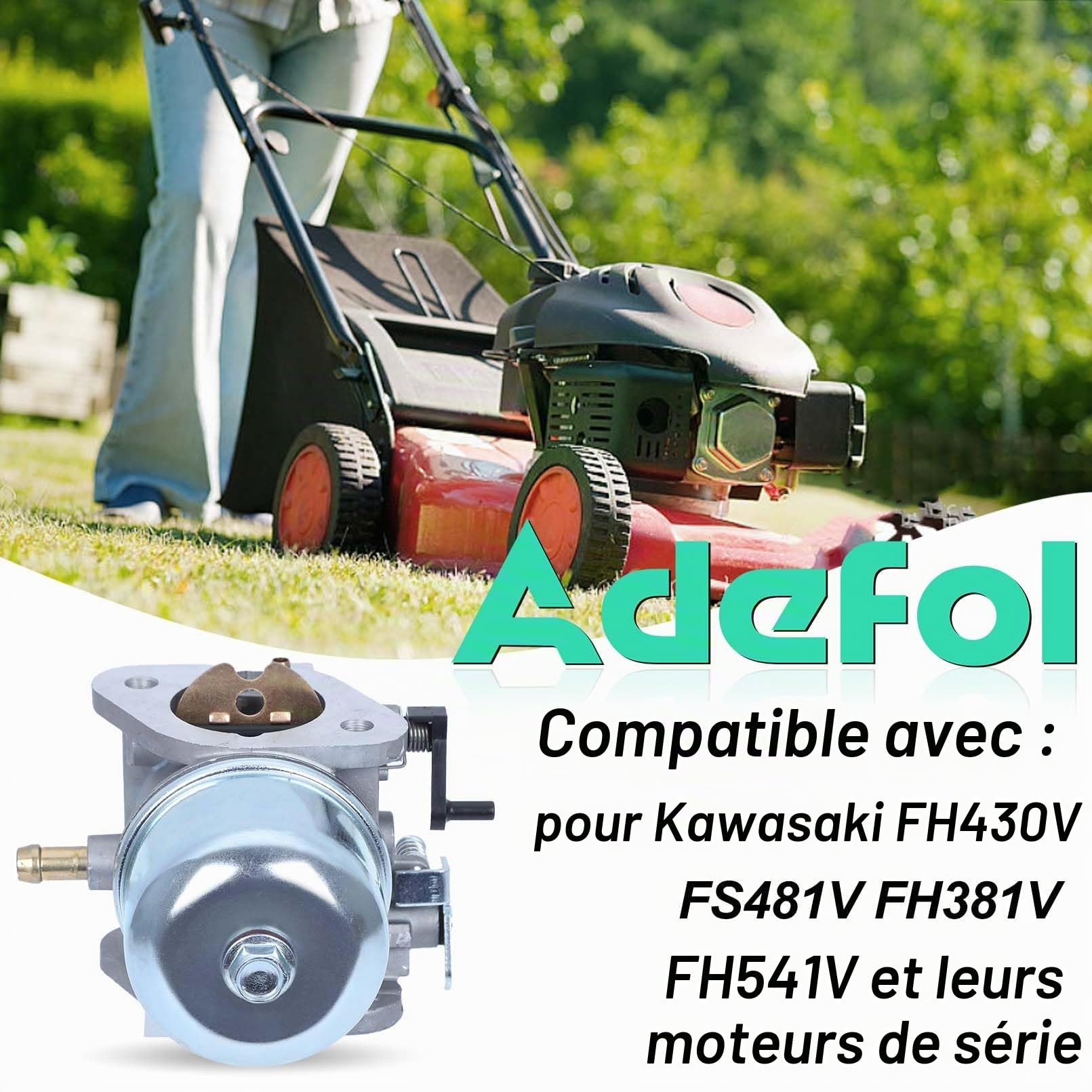 Kit Carburateur pour Kawasaki FH430V FS481V FH381V FH541V Moteur, ADEFOL Pièces de Rechange Carburateur + Joint + Pompe à Carburant + Filtre à Carburant Accessoire Tondeuse à Gazon