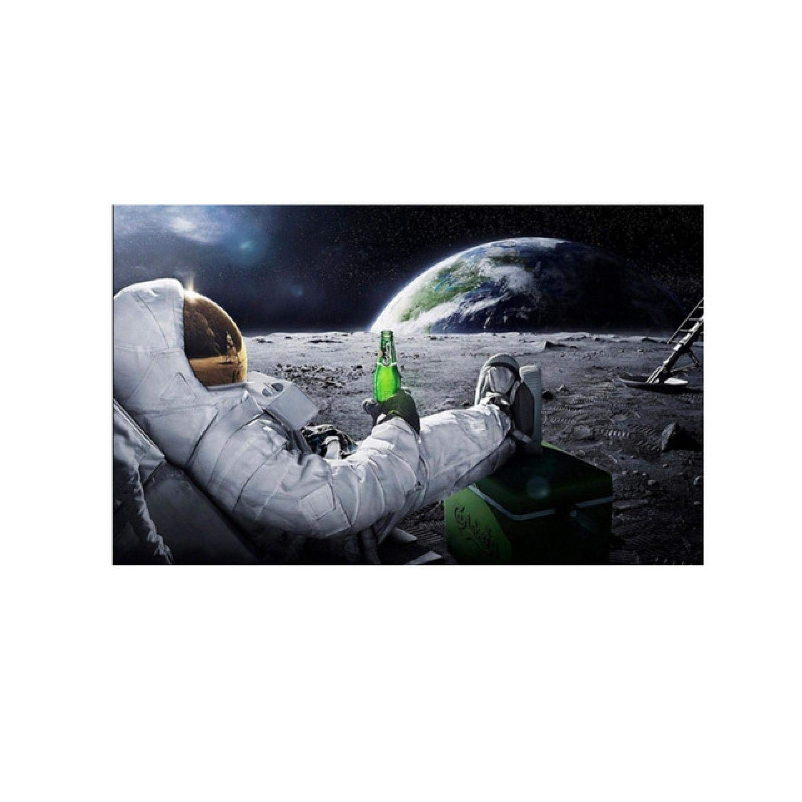 Yooyu Pintura sobre lienzo Cervezas modernas Espacio exterior Tierra Astronautas Luna Carteles Impresiones Arte de la pared Imágenes para la decoración de la sala de estar 80x120cm Sin marco