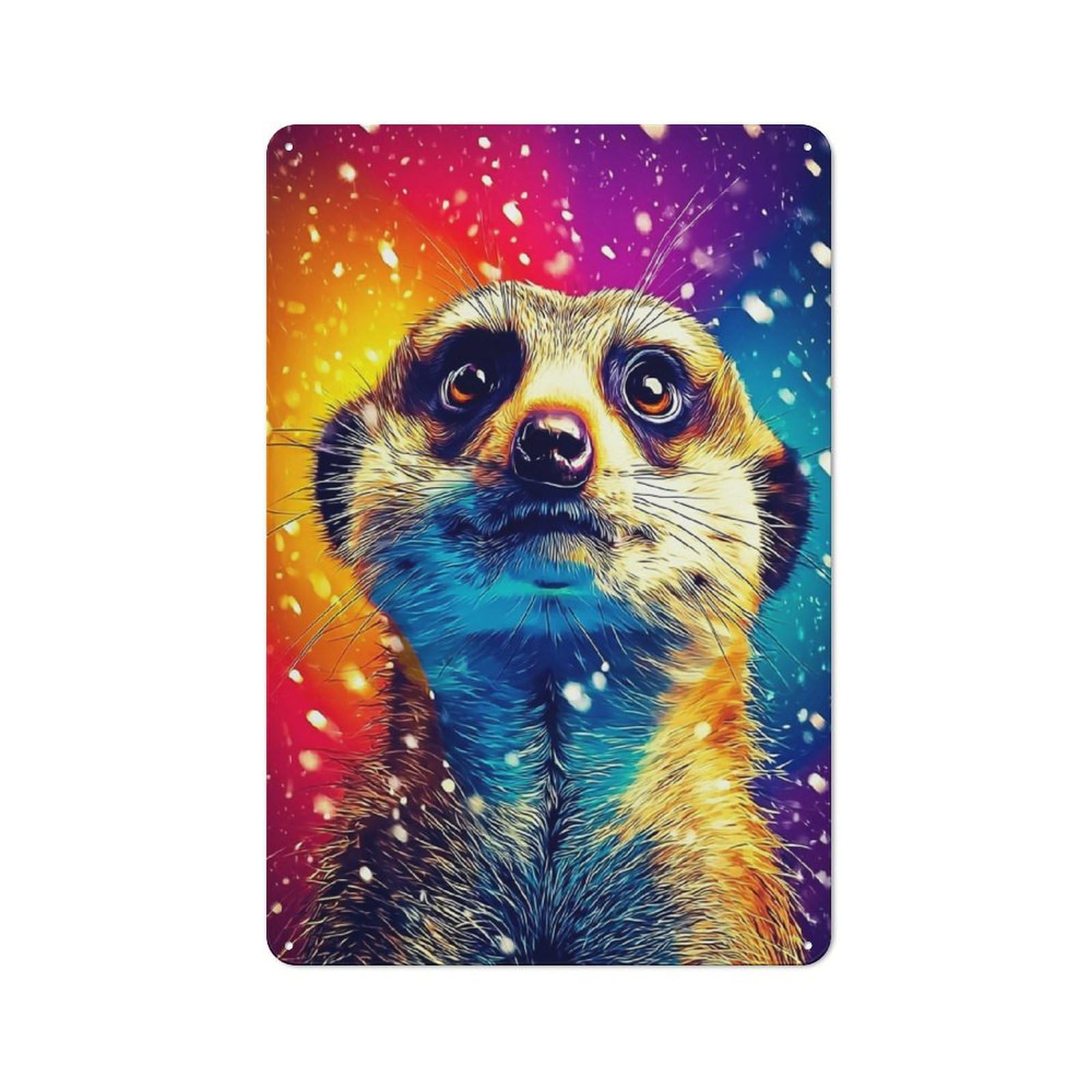 Junmoney Colorful Meerkat Portrait -3 Rustic Metal Wall Sign 30X20cm For Café Or Restaurant, Gift Idea At Christmas For Café Owners And Decorators