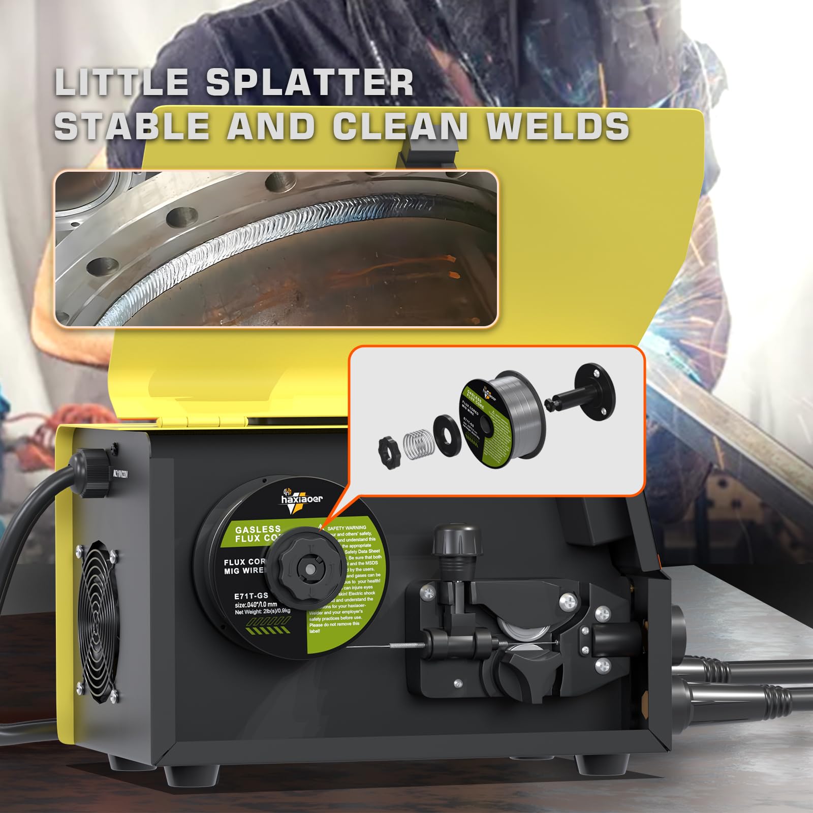 haxiaoer Filo Animato per Saldatura MIG Senza Gas Flux 1,0mm 2kg per Saldatrice No Gas, Cavo Universale per Saldatura MIG MAG, E71T-GS, D100