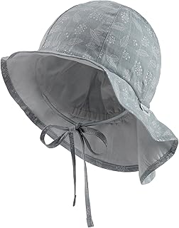 Sterntaler Sun Hat Leaves with Neck Protection and Tie Strap – Protective Summer Hat Girls Made of Cotton with Practical Tie – Sun Hat Baby with Print Pattern