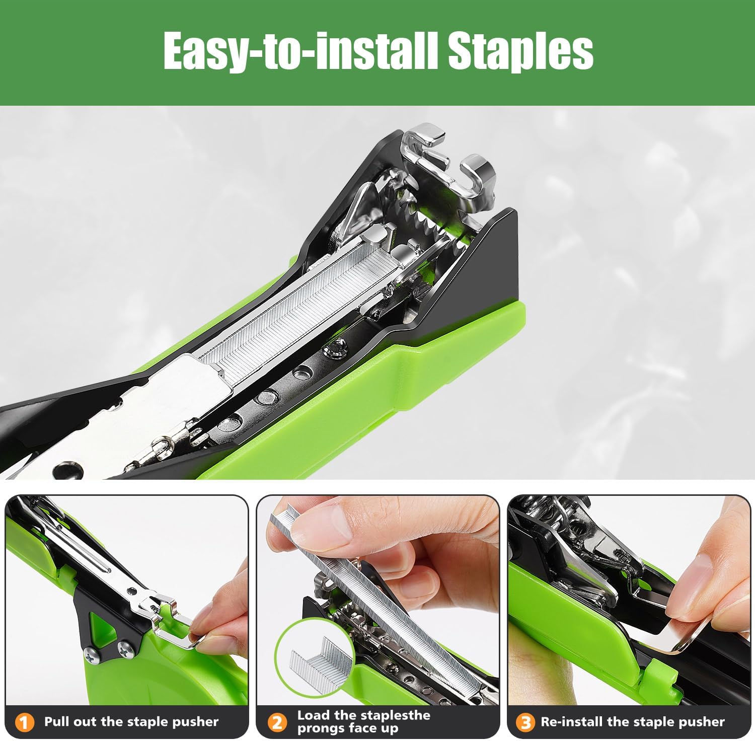 FUJIWARA Upgraded Plant Tying Machine Gun, Lightweight Garden Tapener Tool with SK5 Blade for Tomatoes Grapes Cucumbers Vegetables, Includes 12 Rolls Tapes and 1 Box 10000pcs Staples（Green