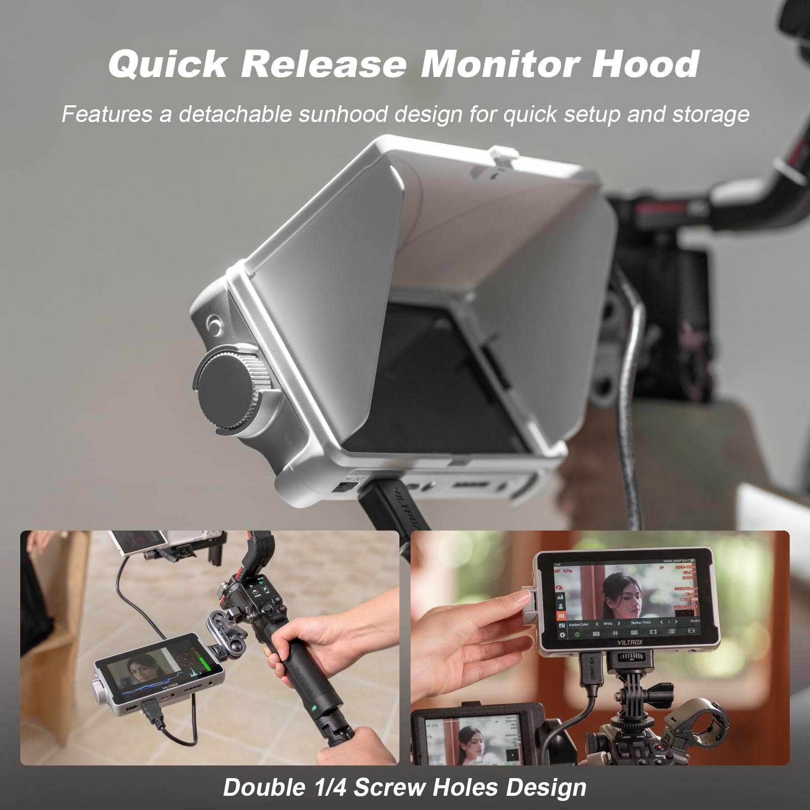 VILTROX DC-V1 DCV1 monitor polowy, ekran dotykowy 5,5 cala, 4K HDMI, zewnętrzny monitor z akumulatorem Full HD 1920 x 1080 IPS 3D LUT z osłoną przeciwsłoneczną do Sony Canon Nikon DSLR (DC-550 Lite