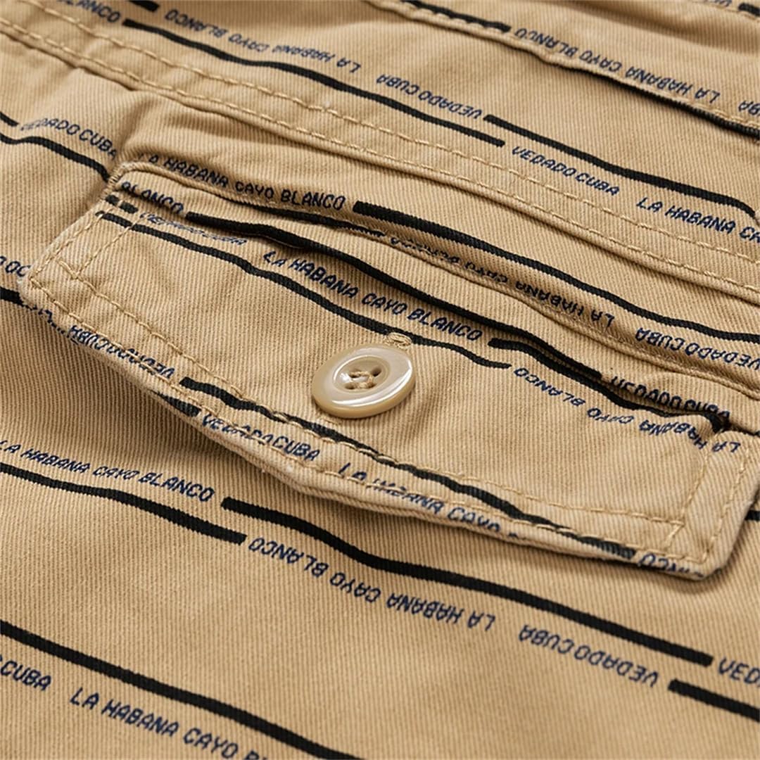 Men's Summer Oversized Loose Five Point Thin Striped Multi Pocket Solid Cotton Workwear Shorts